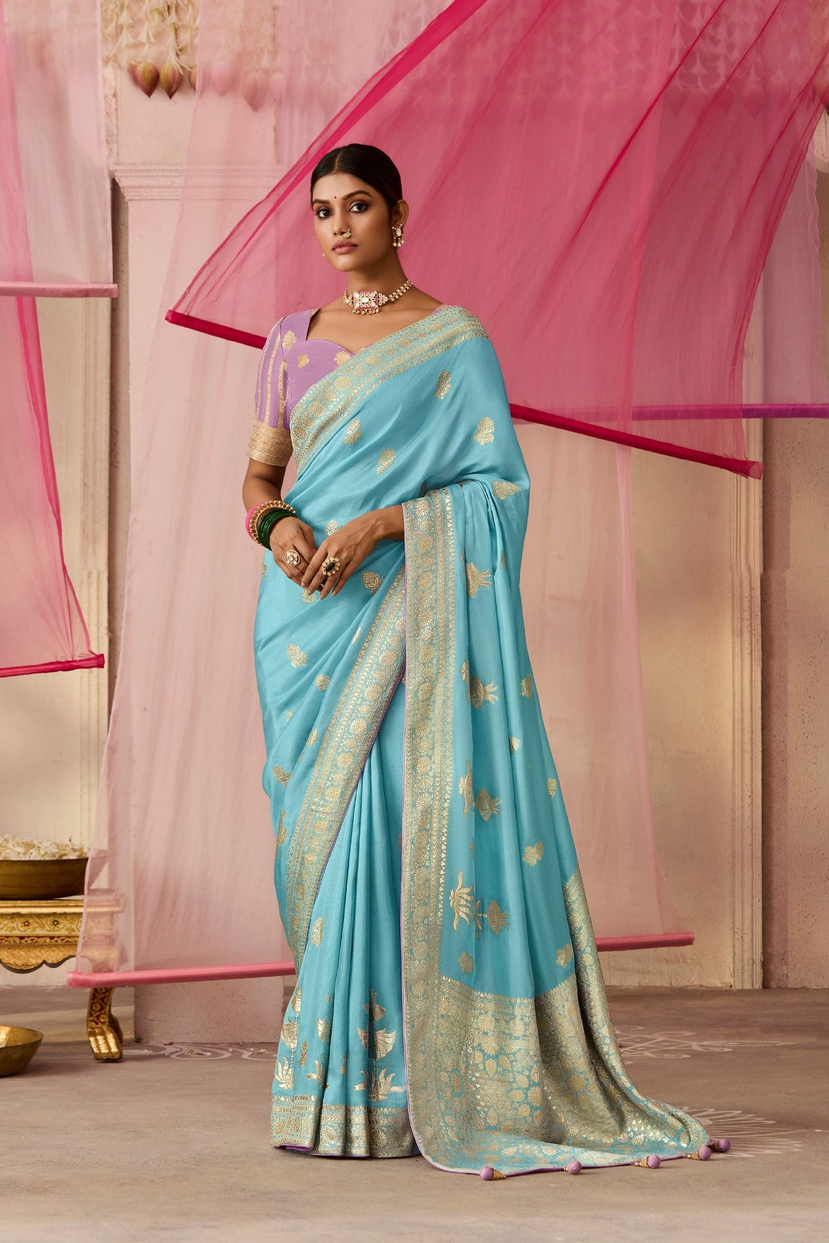 Light Blue Woven Dola Silk Saree