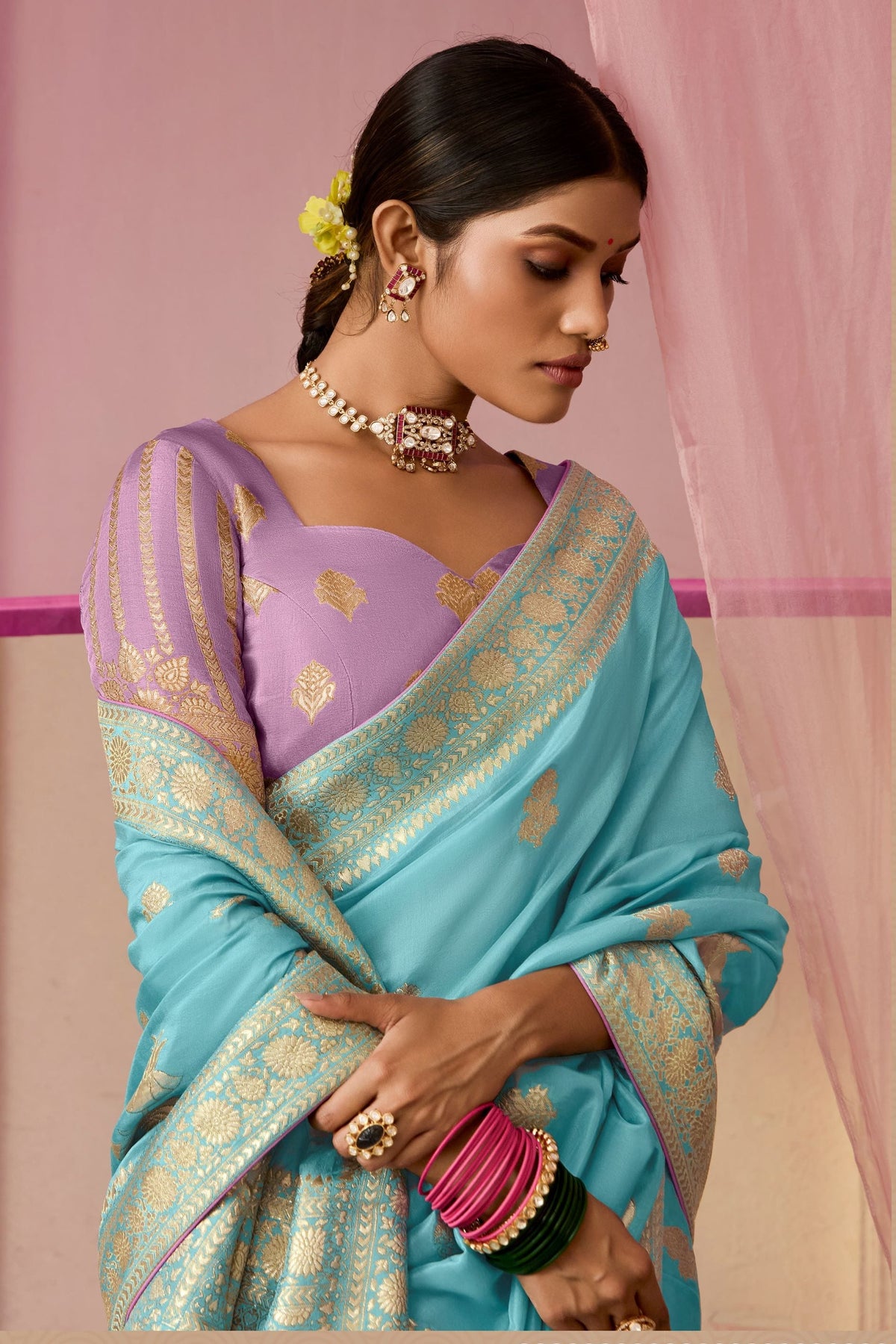 Light Blue Woven Dola Silk Saree