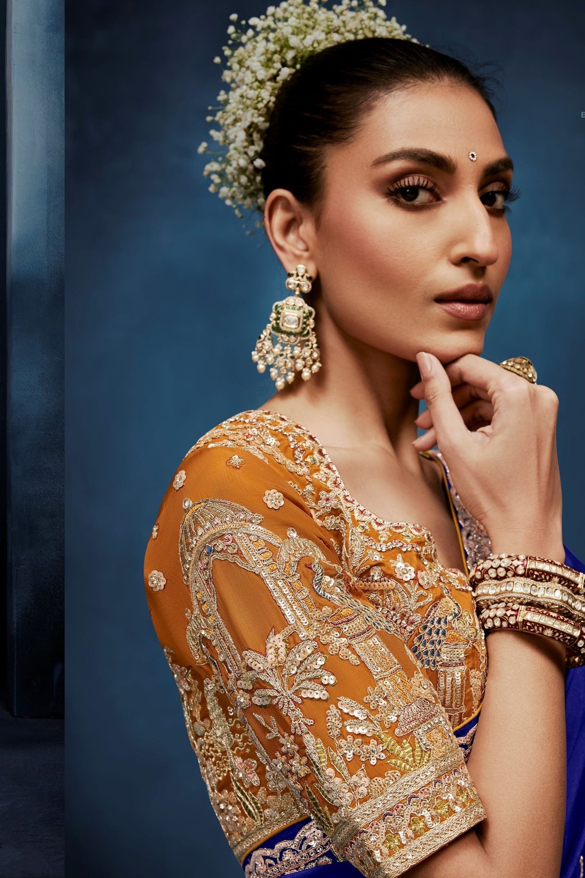 Royal Blue Embellished Crepe Silk Saree