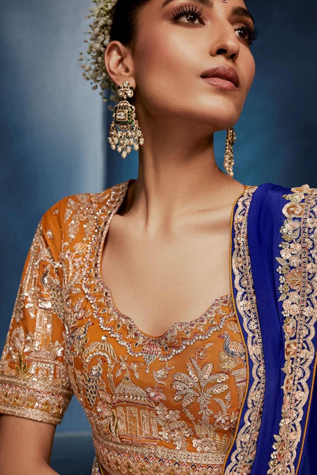 Royal Blue Embellished Crepe Silk Saree