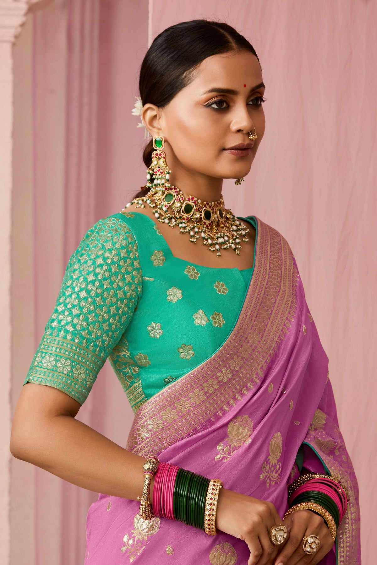 Soft Lilac Woven Dola Silk Saree