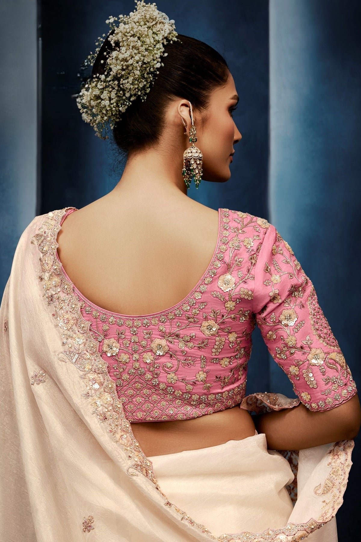 Off White Embellished Banarasi Tissue Silk Saree
