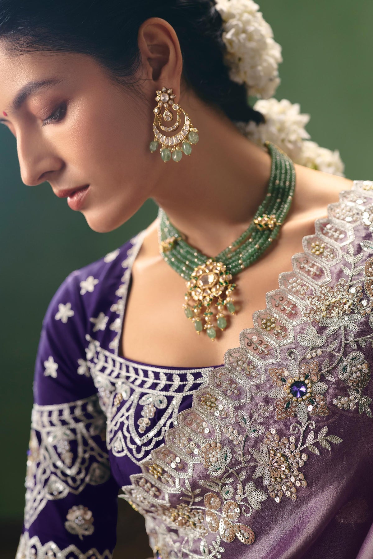 Dusty Lilac Embellished Tissue Silk Saree