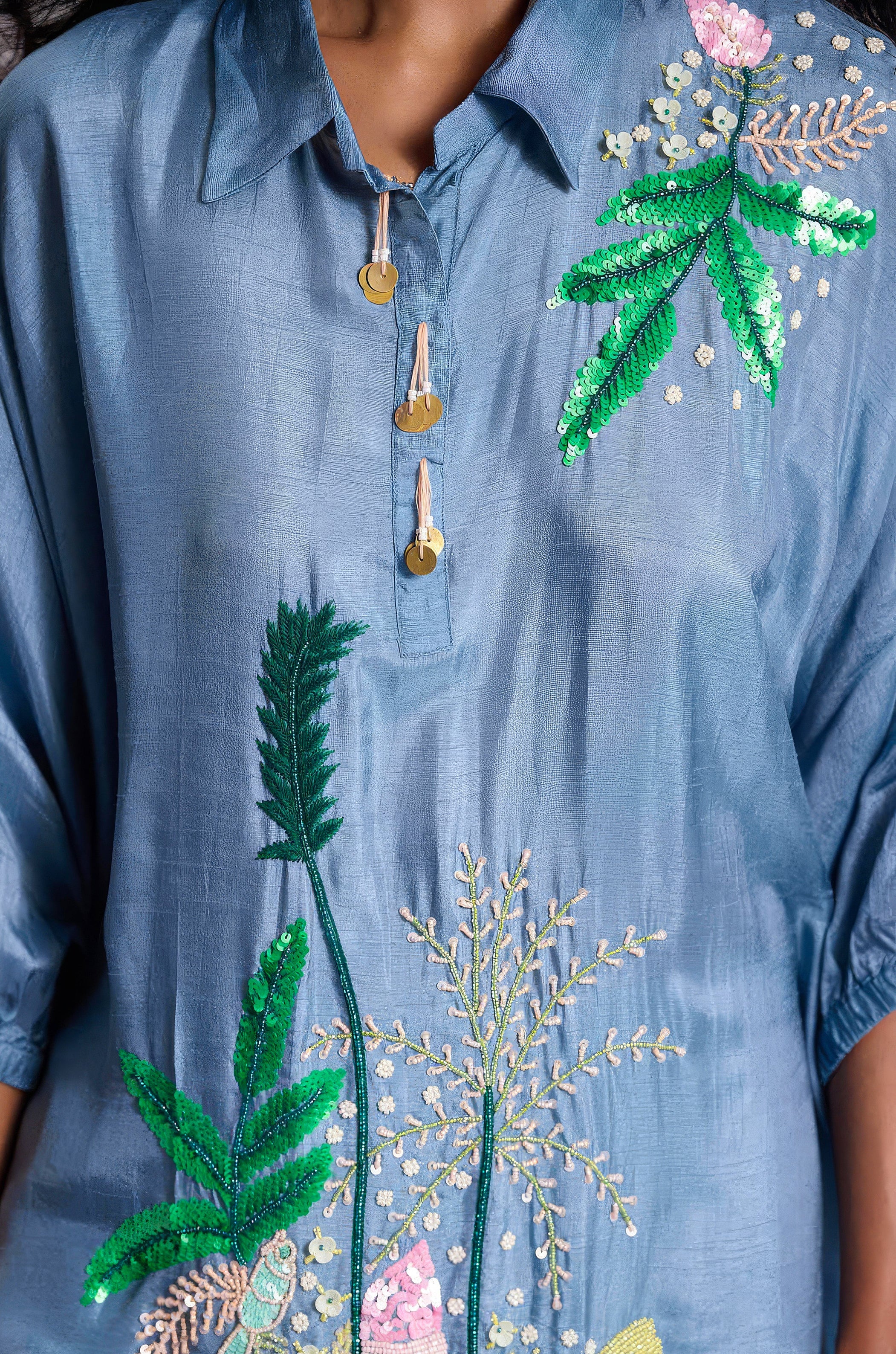 Dusty Blue Embellished Raw Silk Dhoti Set