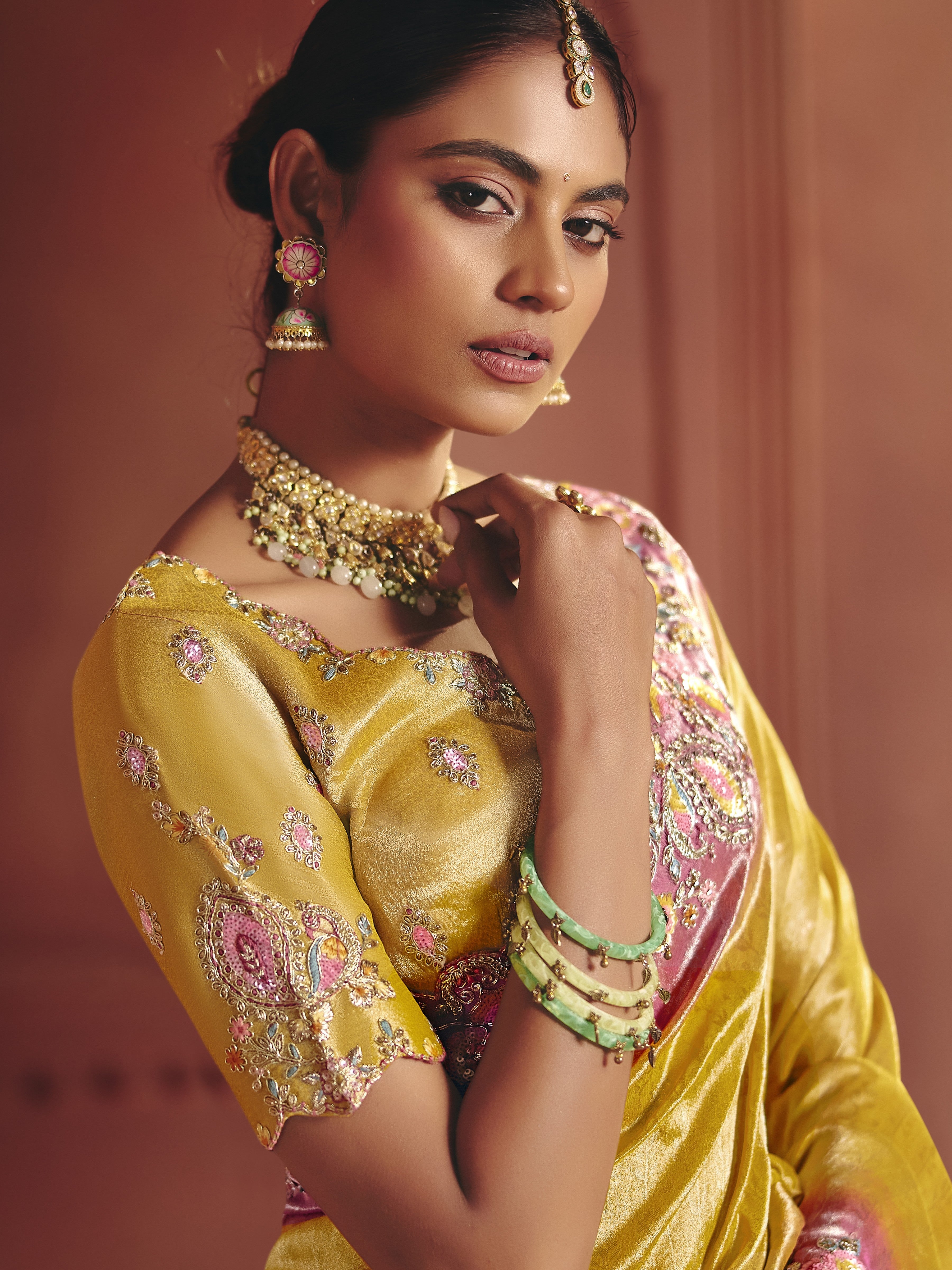 Gilded Rose Embellished Shimmer Tissue Silk Saree