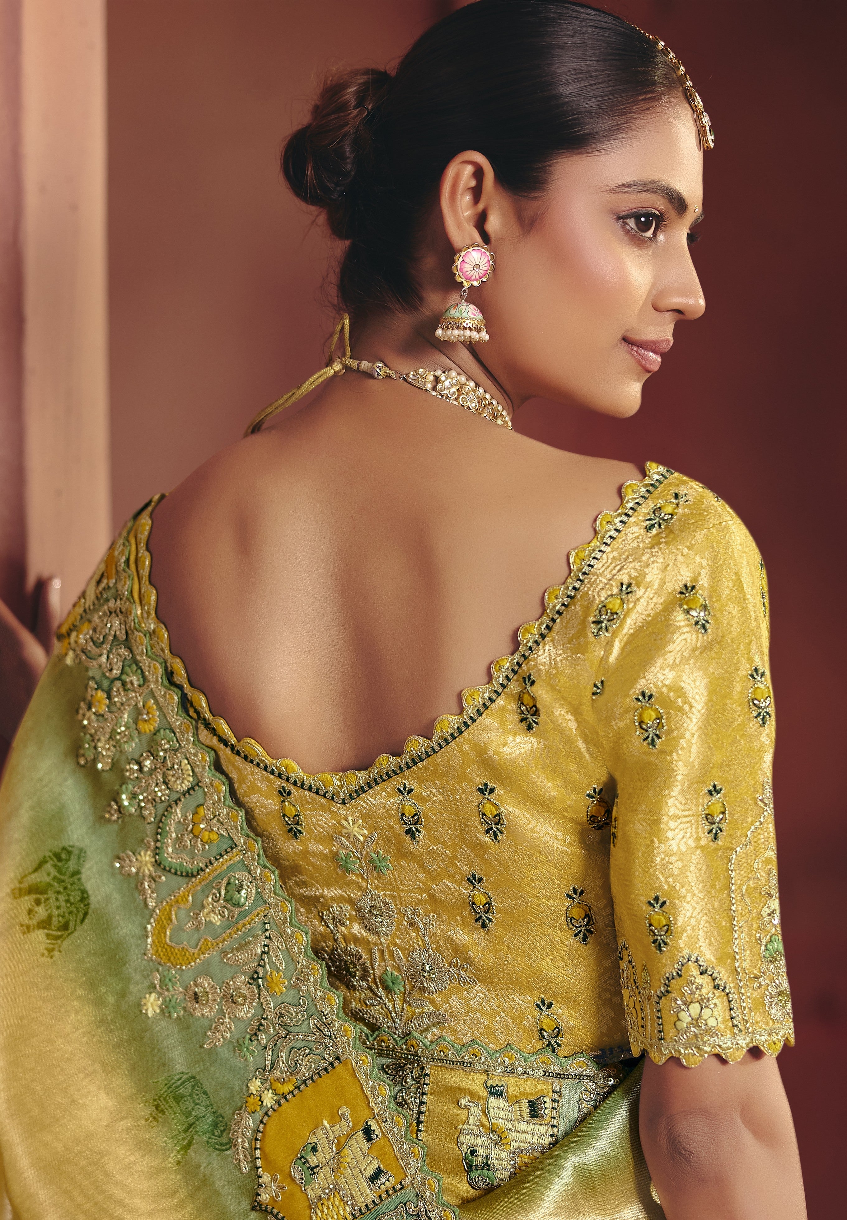 Golden Heritage Embellished Shimmer Tissue Silk Saree