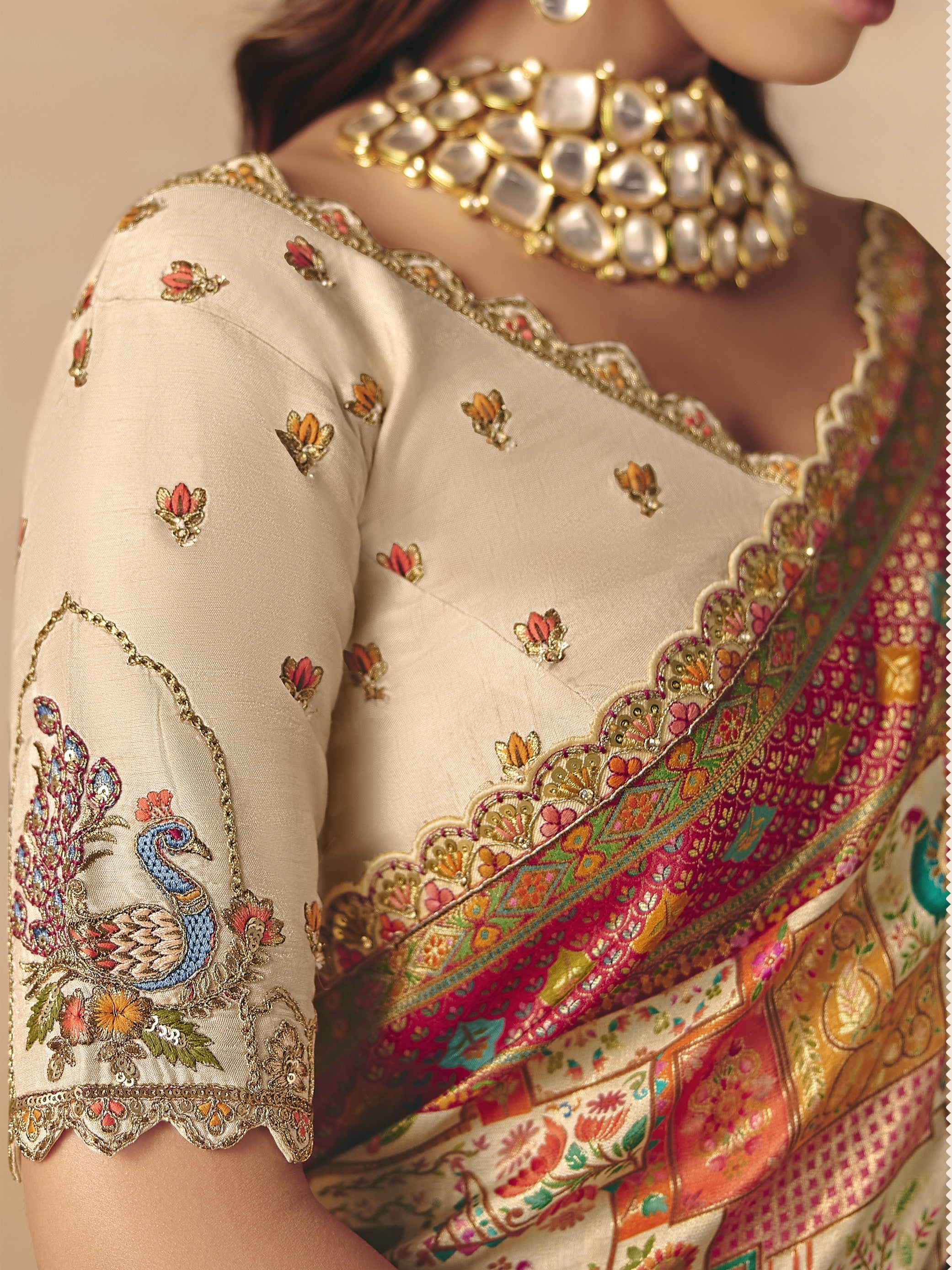 Off White Embellished Dola Silk Saree