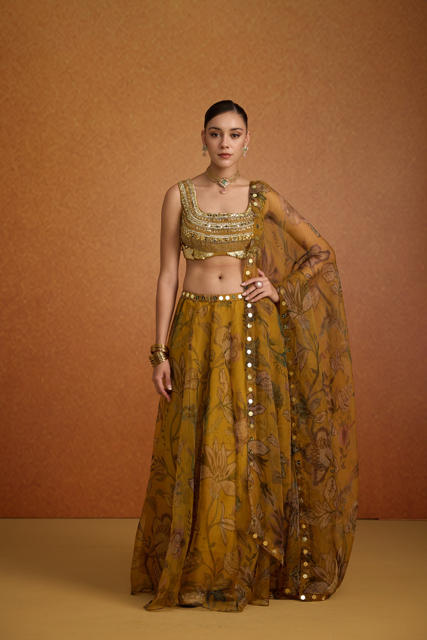 Gilded Sunflower Organza Silk Lehenga Set