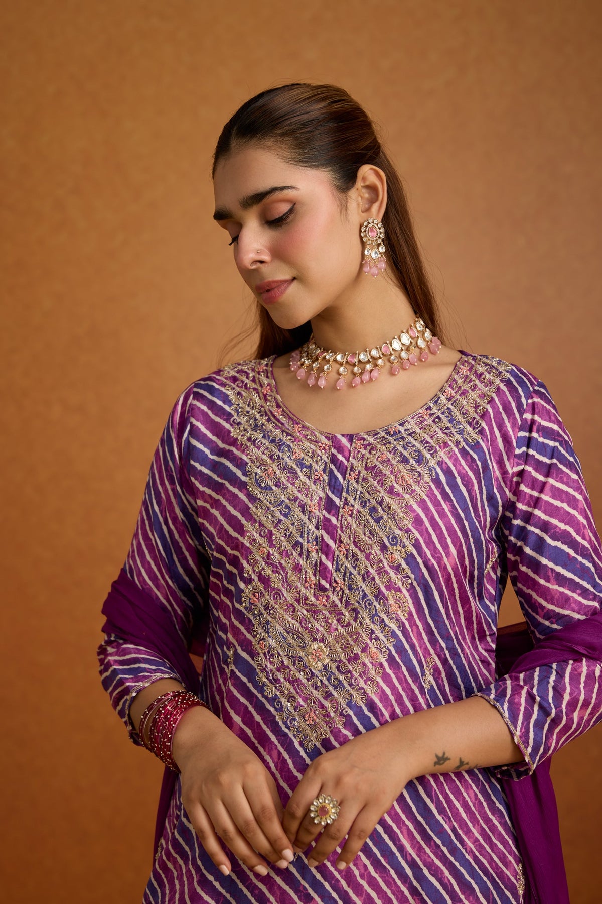 Noble Purple Embellished Crepe Silk Palazzo Set
