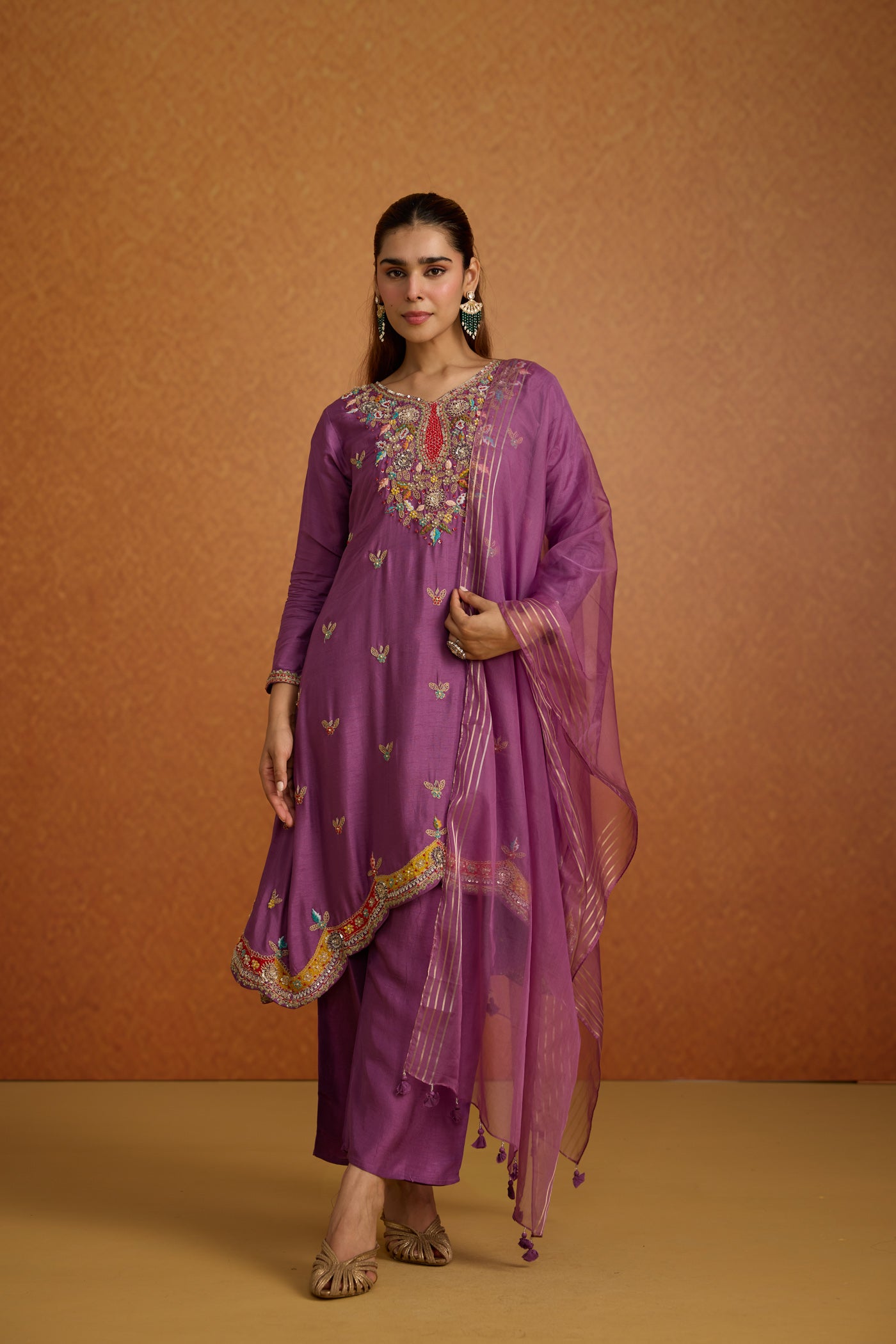 Purple Majesty Embellished Raw Silk Pant Set