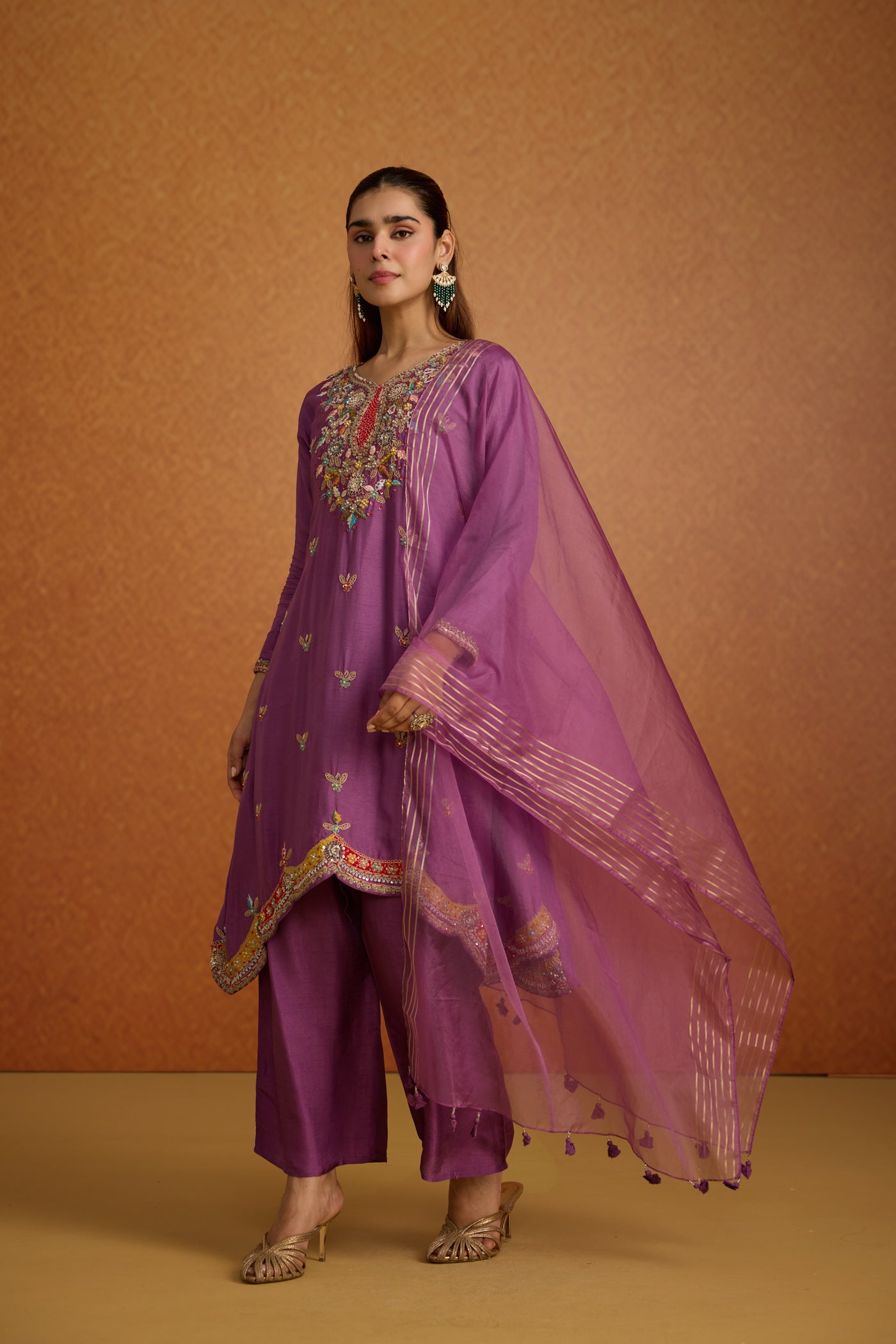 Purple Majesty Embellished Raw Silk Pant Set