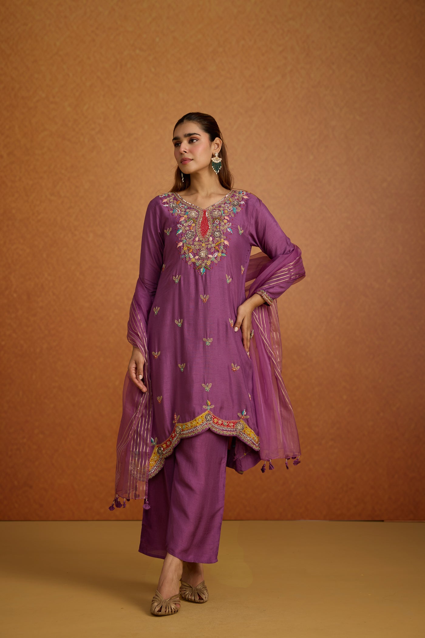 Purple Majesty Embellished Raw Silk Pant Set