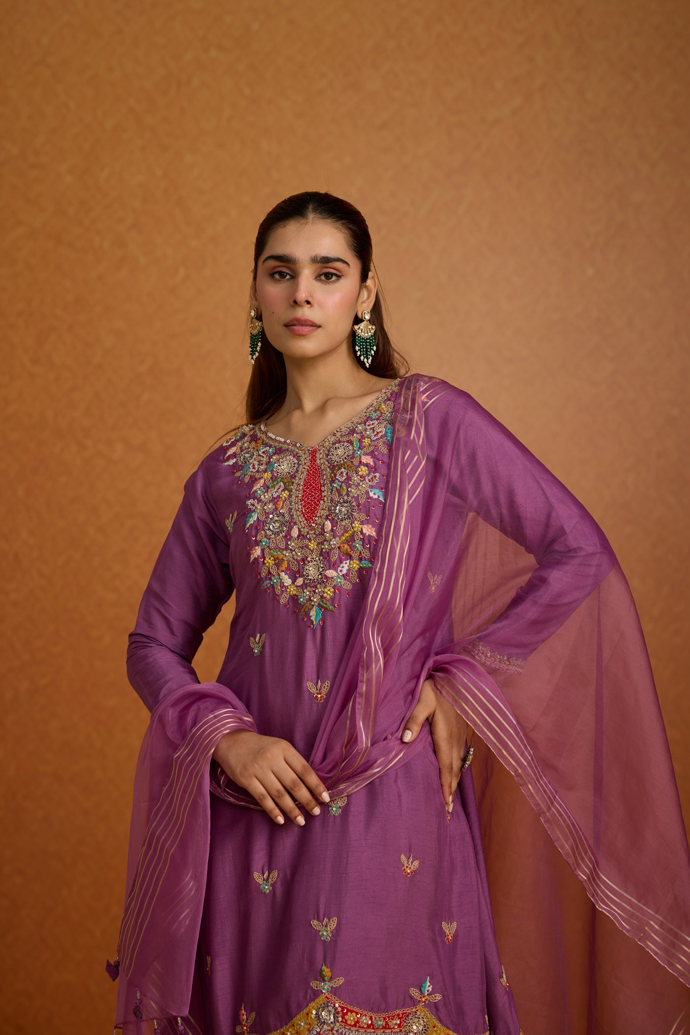 Purple Majesty Embellished Raw Silk Pant Set