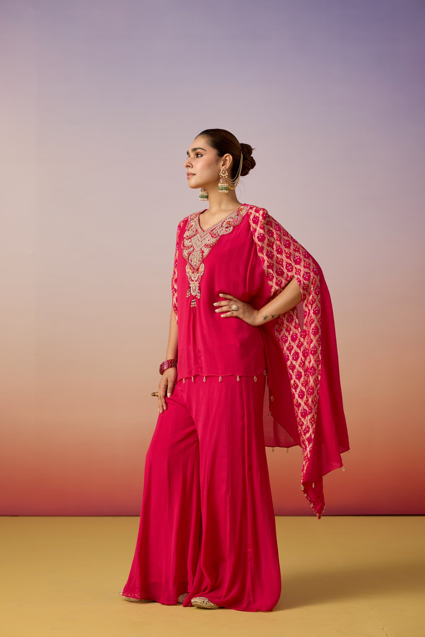 Rani Pink Embellished Georgette Palazzo Set