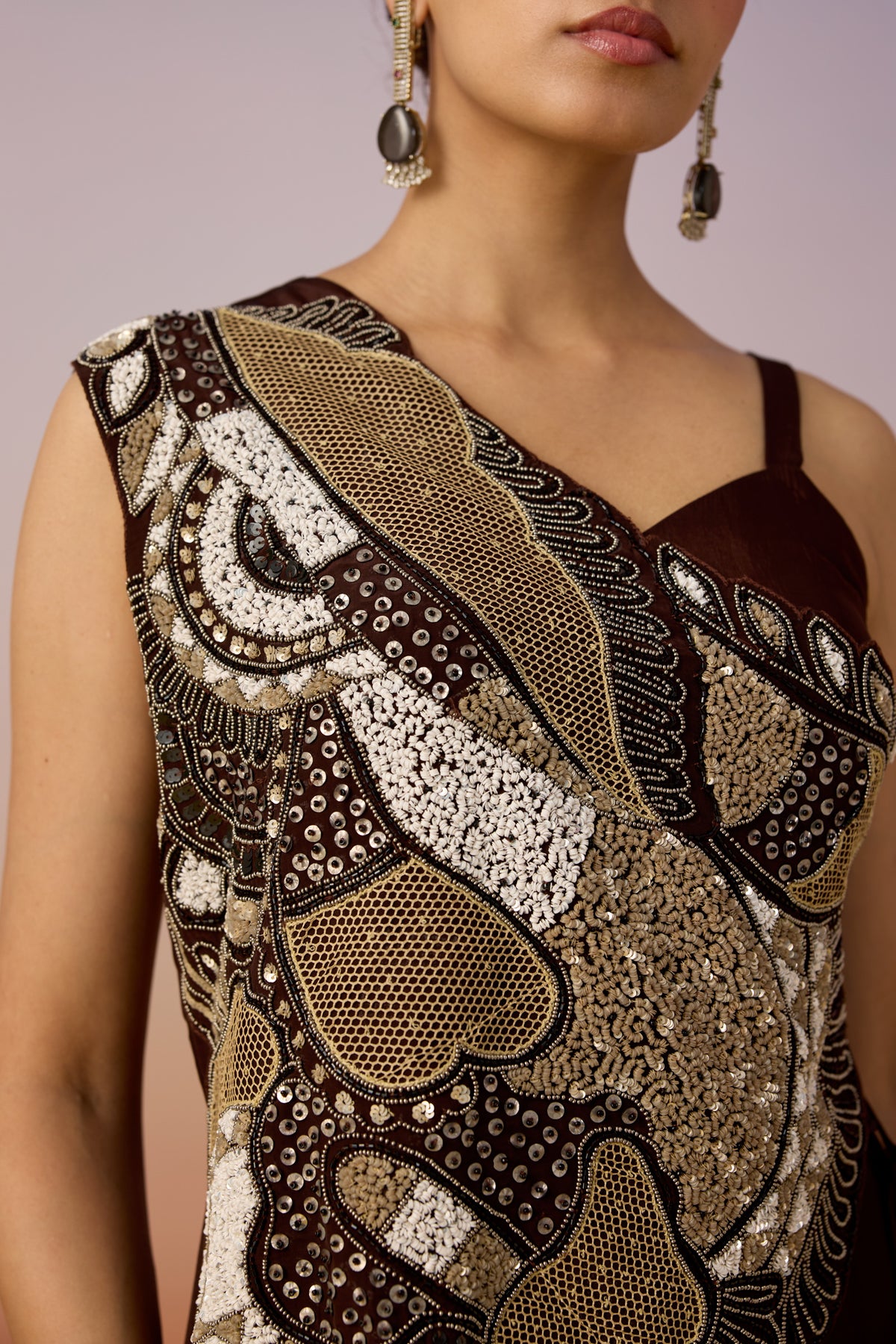 Espresso Embellished Crepe Silk Jumpsuit