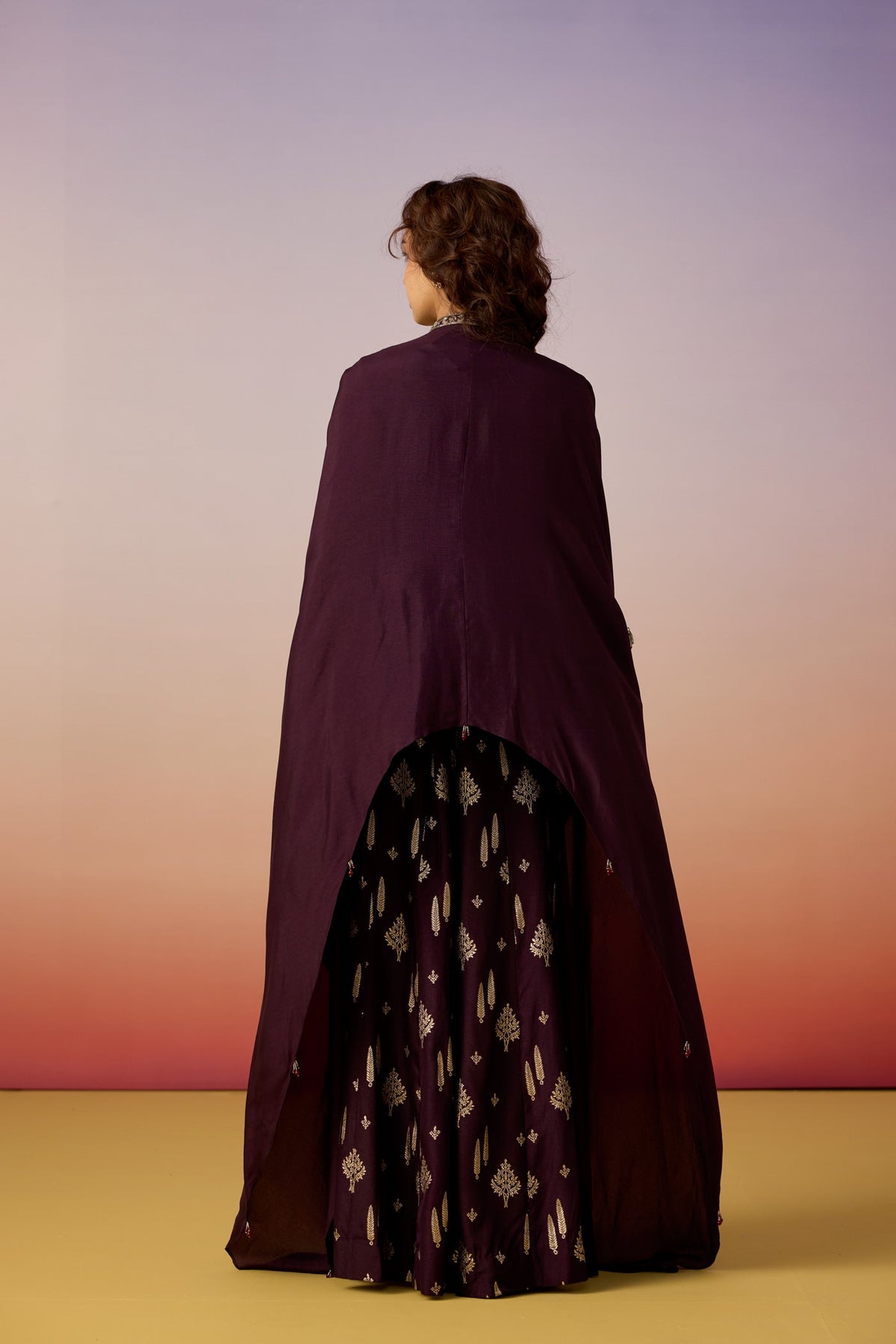 Royal Mulberry Embellished Crepe Silk Kaftan Set