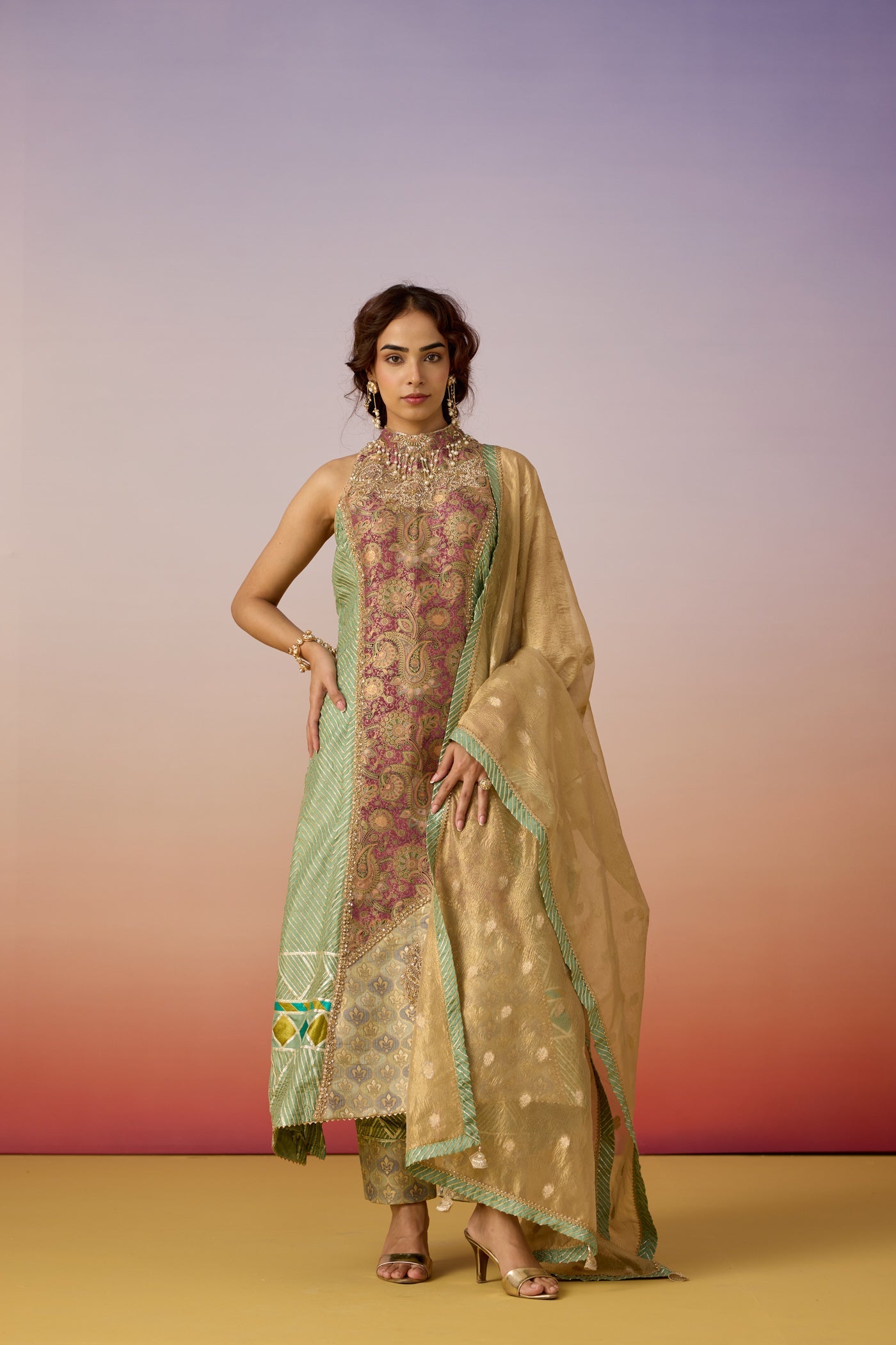 Mauve Mint Embellished Premium Silk Pant Set