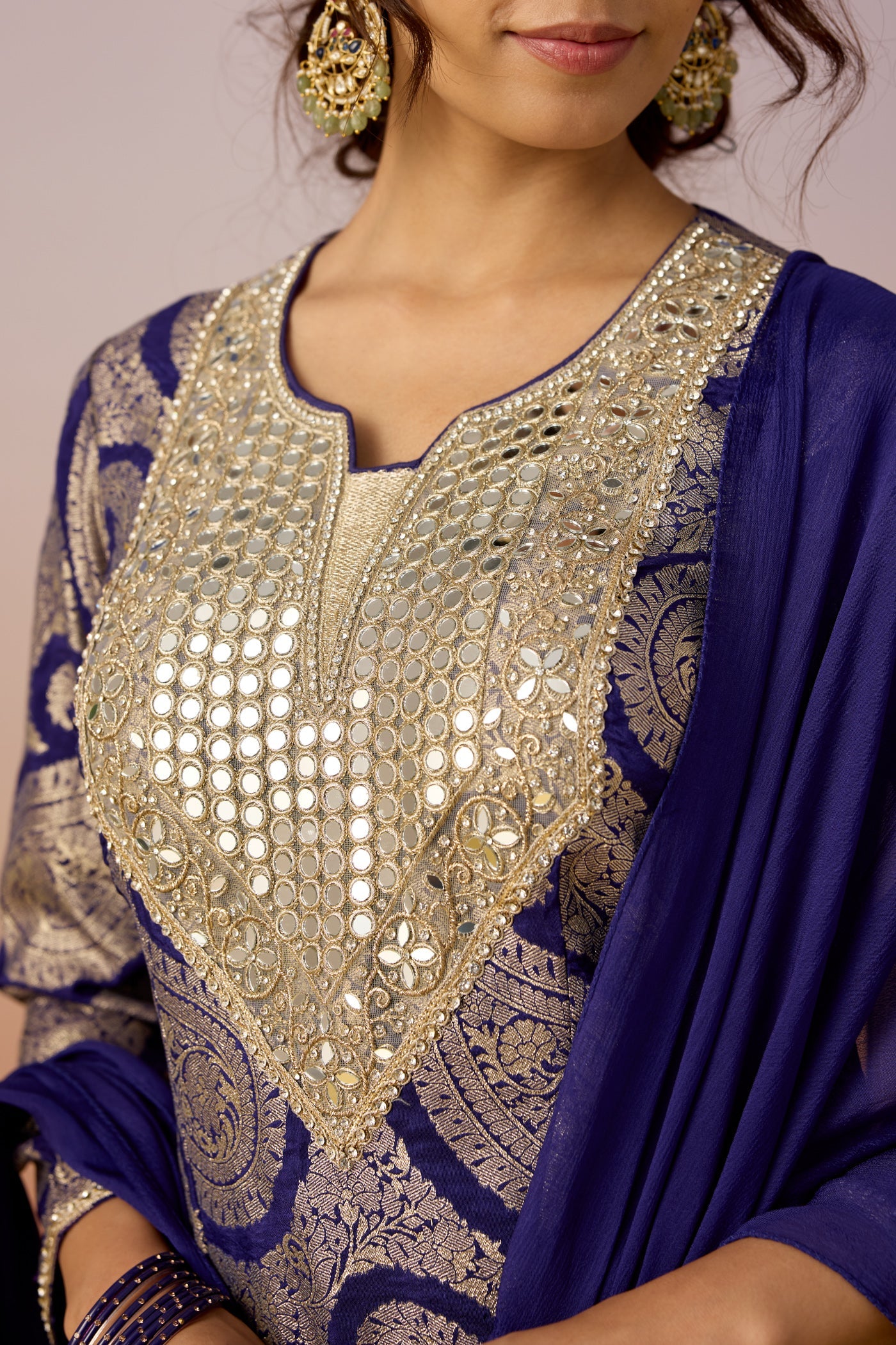 Royal Blue Embellished Brocade Silk Palazzo Set