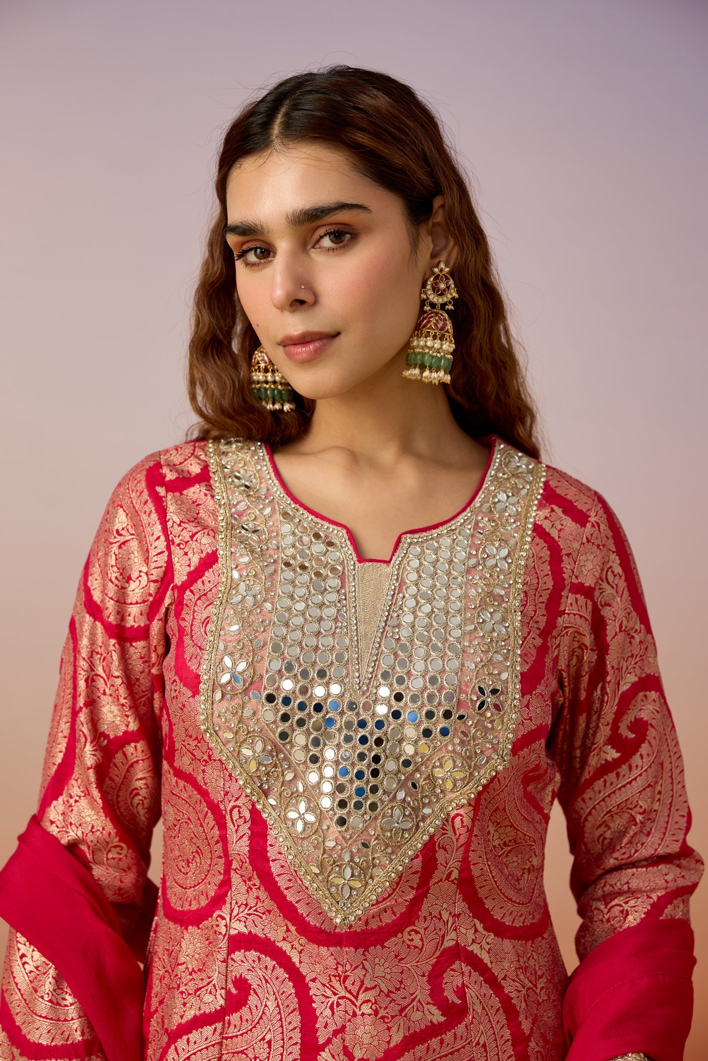 Mulberry Pink Embellished Brocade Silk Palazzo Set