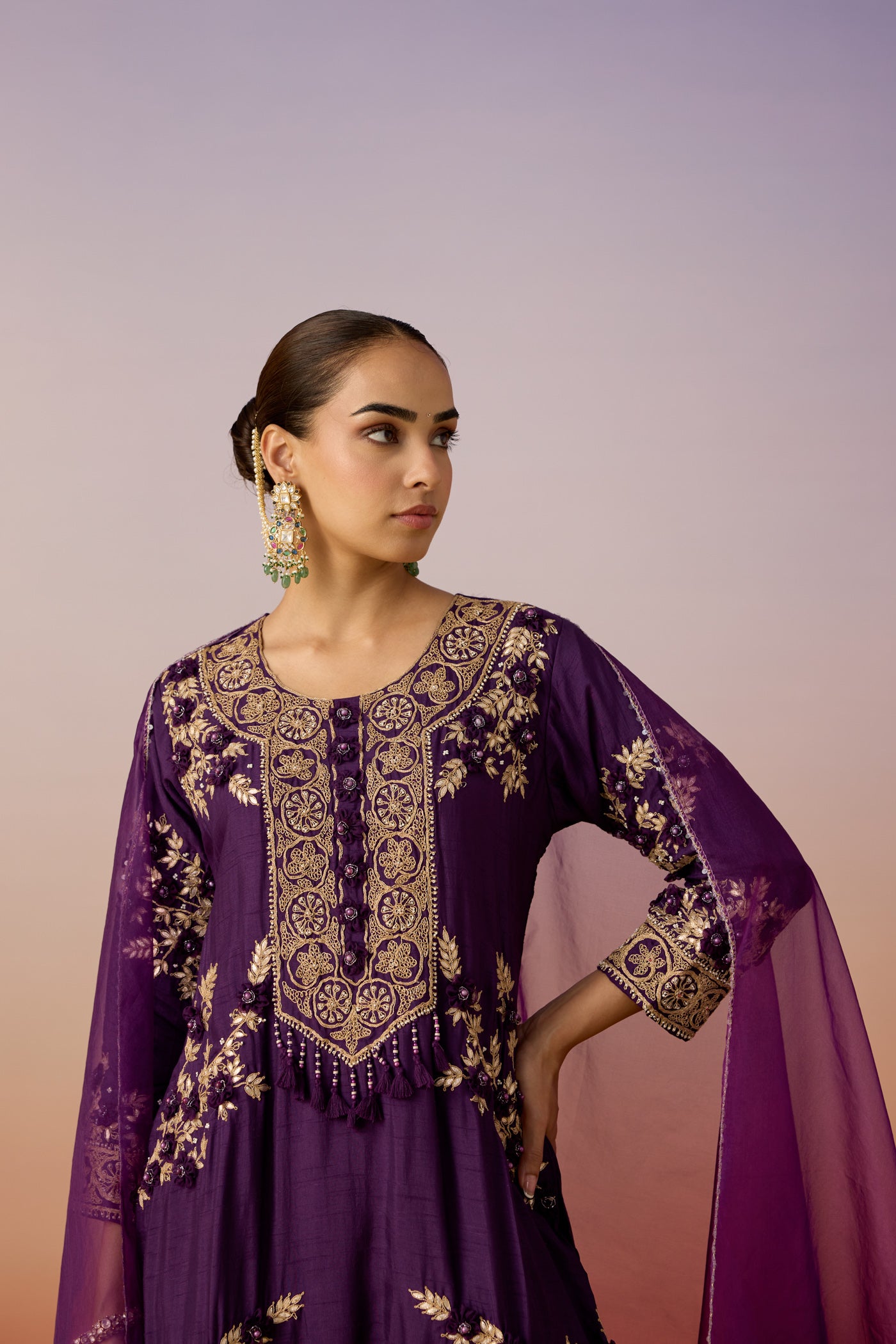 Deep Violet Embellished Premium Silk Sharara Set