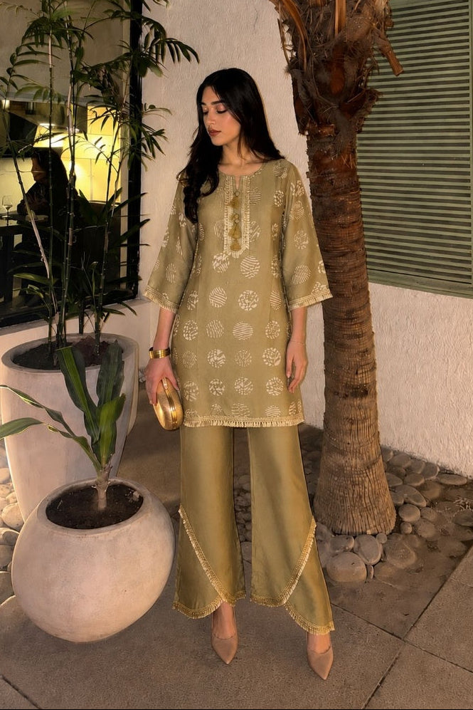 Fern Green Embroidered Premium Silk Co-Ord Set