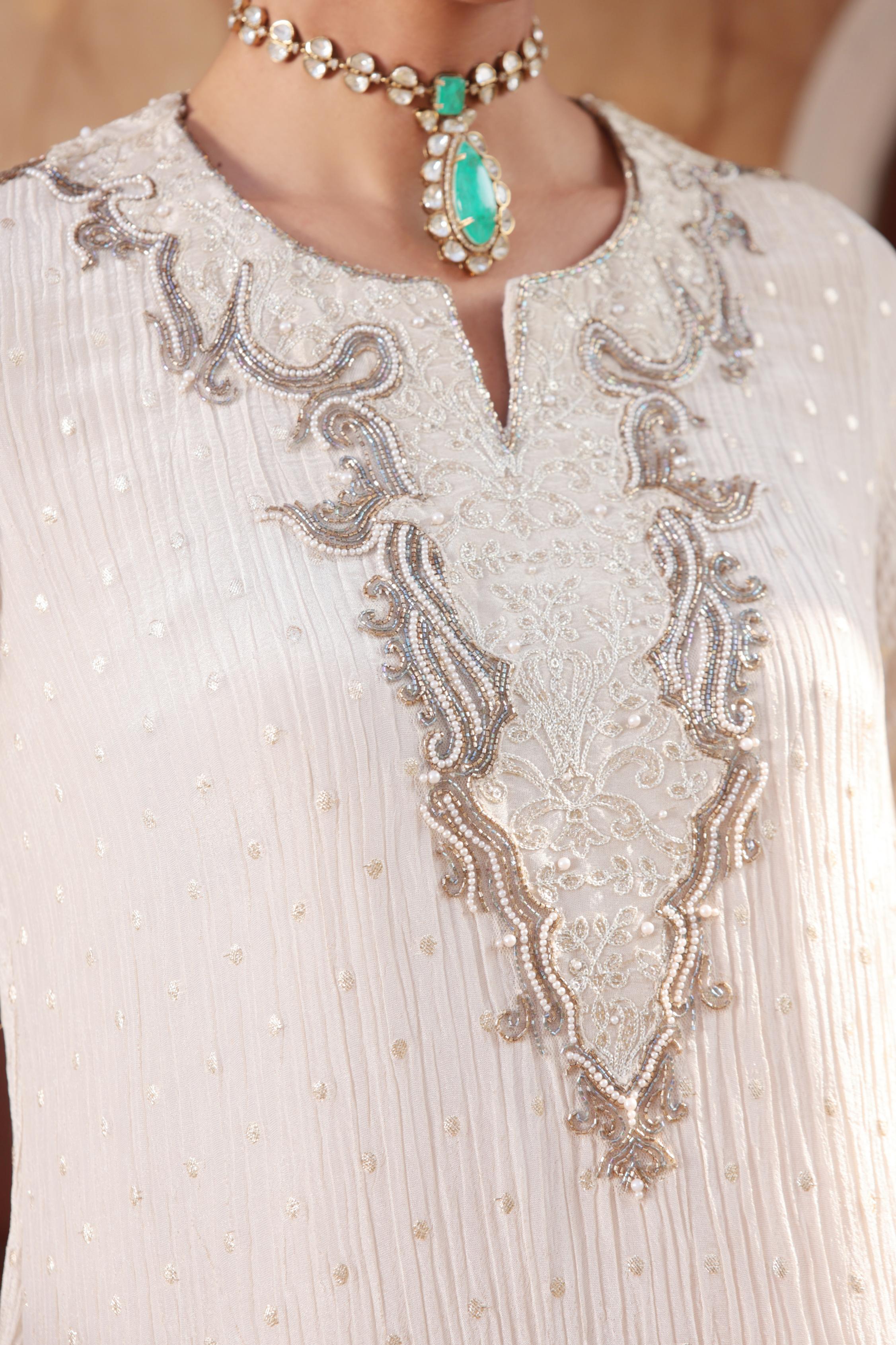 Pearl White Shimmer Tissue Organza Silk Palazzo Set