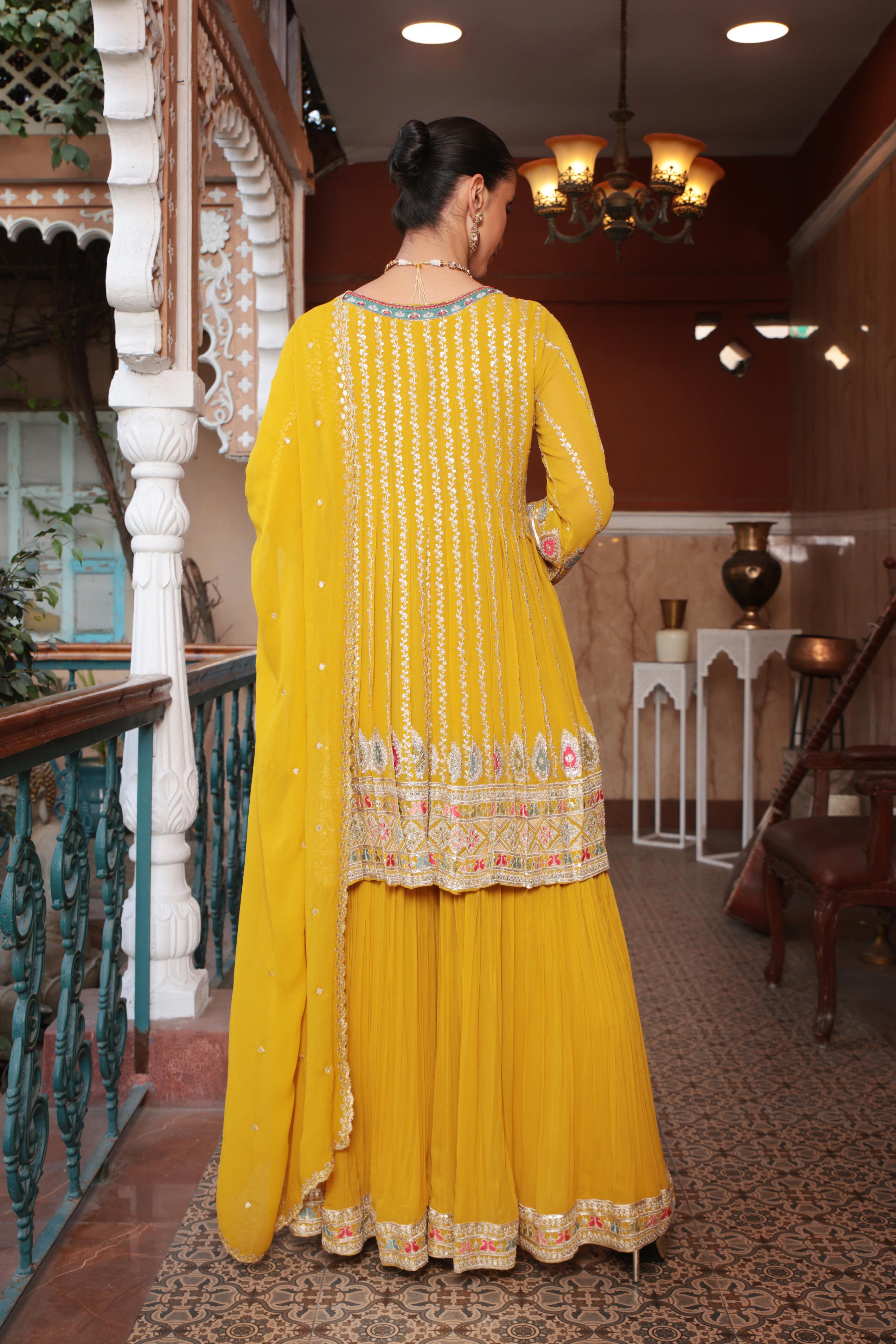 Yellow Affair Embellished Georgette Silk Palazzo Set