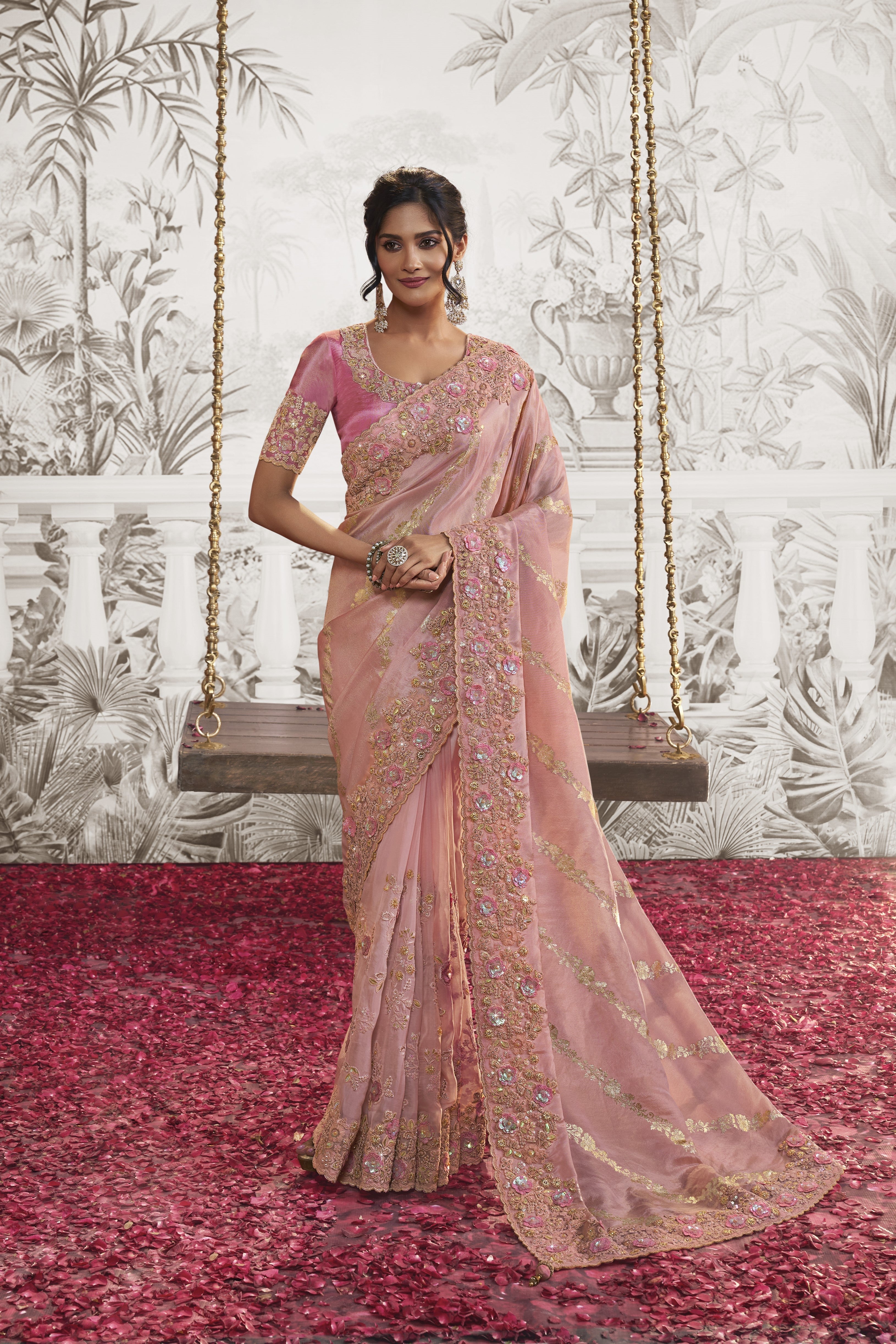 Light Pink Embroidered Saree