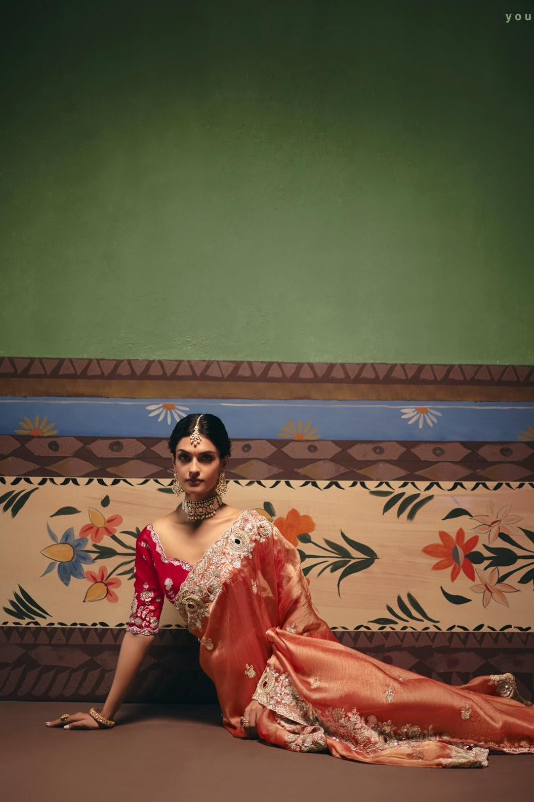 Metallic Peach Embellished Tissue Organza Silk Saree