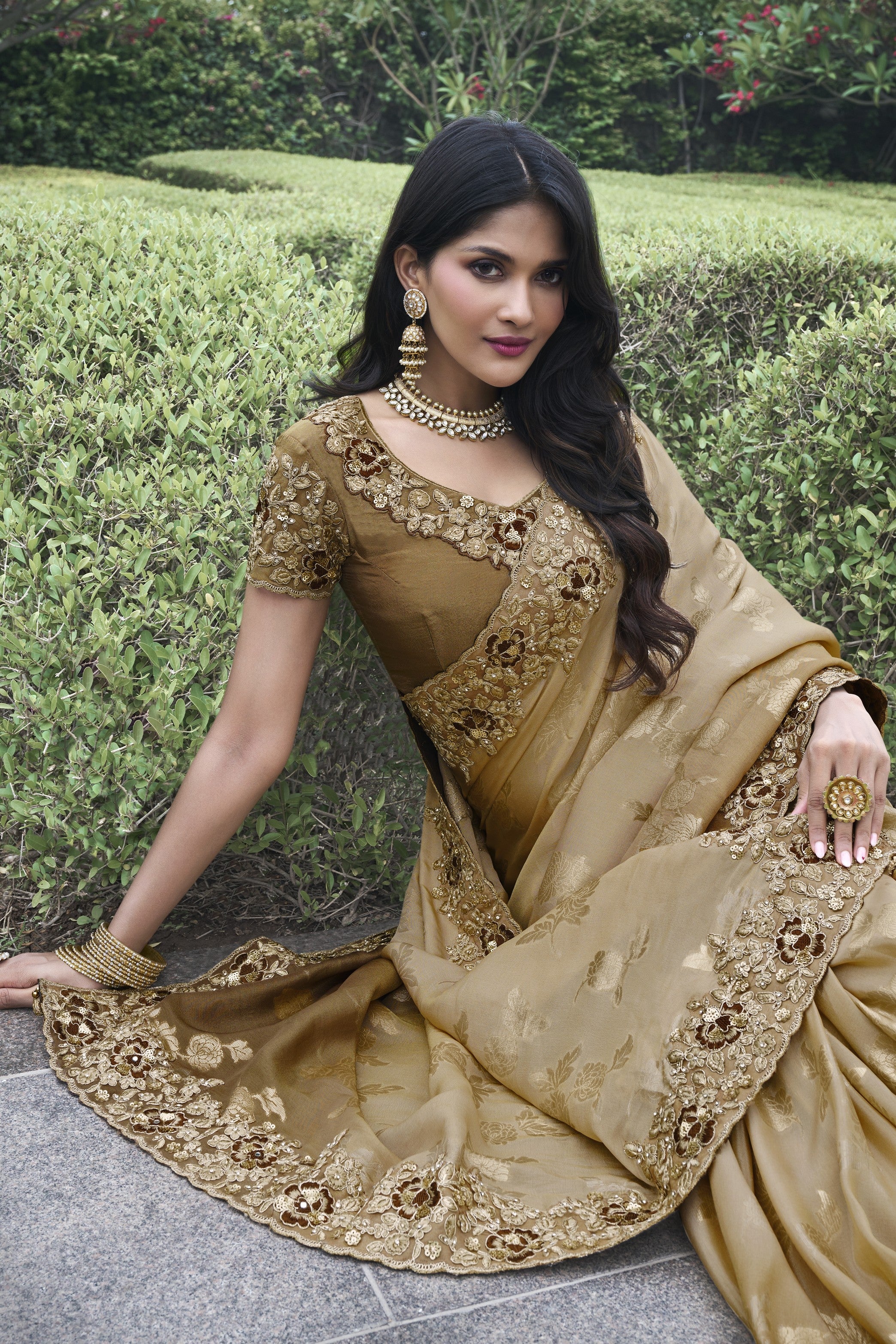 Beige Ombre-Dyed Designer Saree