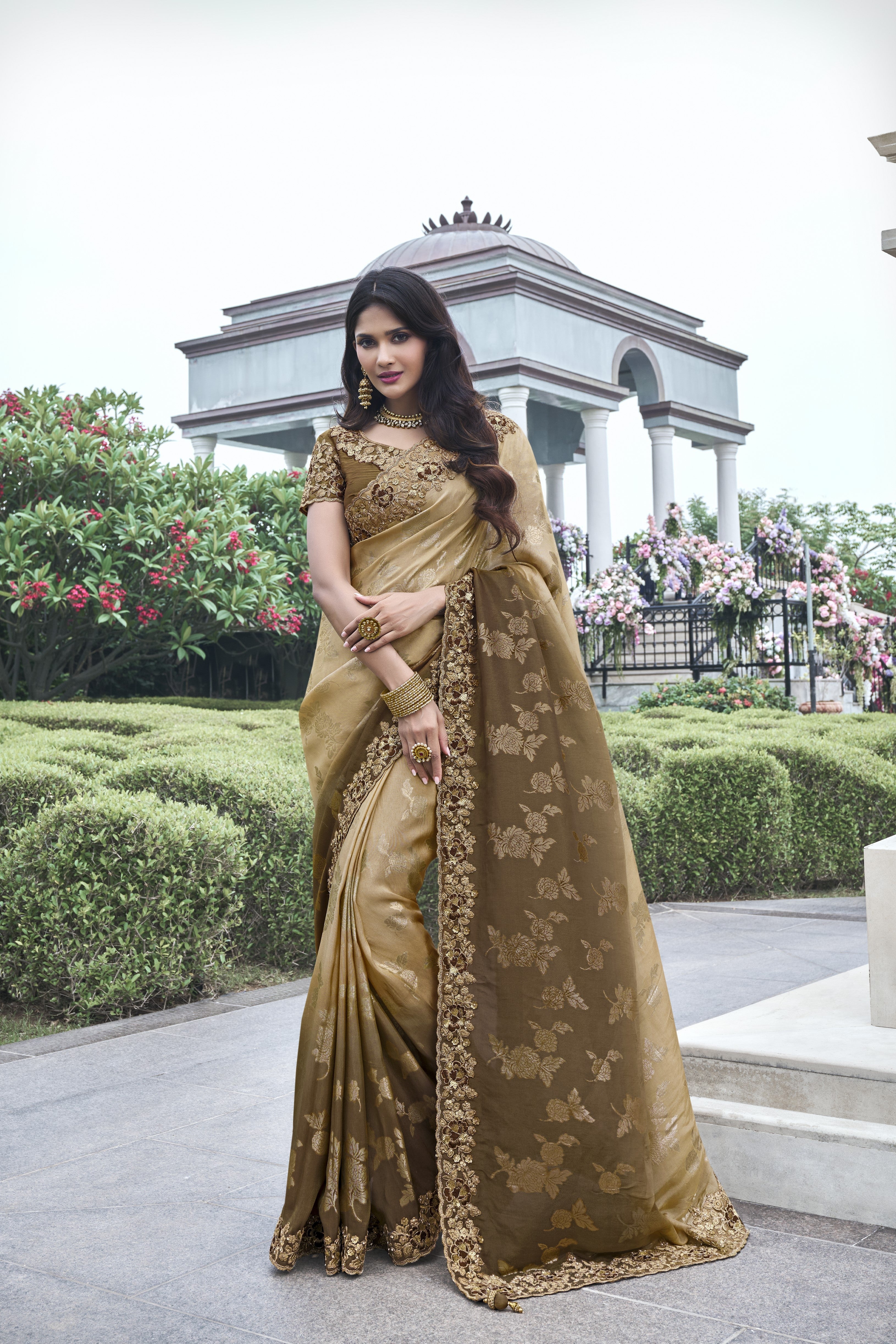 Beige Ombre-Dyed Designer Saree