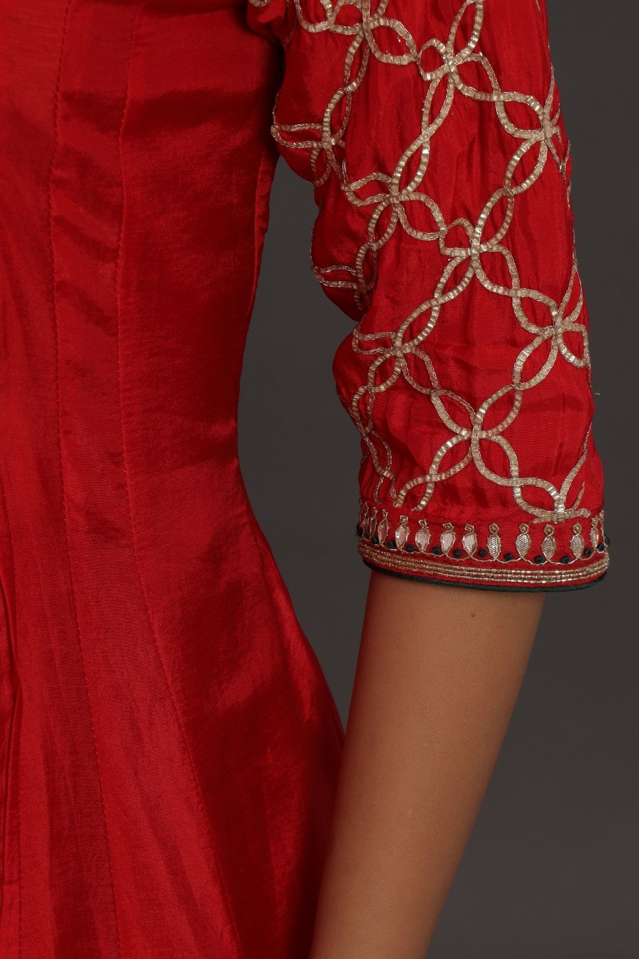Red Colour Chanderi Silk Kalidar Kurta With Embroidery