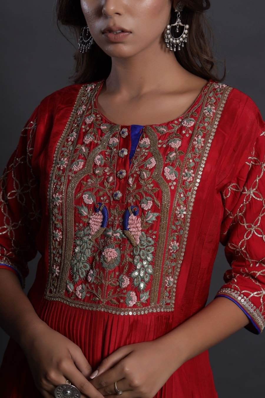 Modal Silk Red Ankle Length Dress