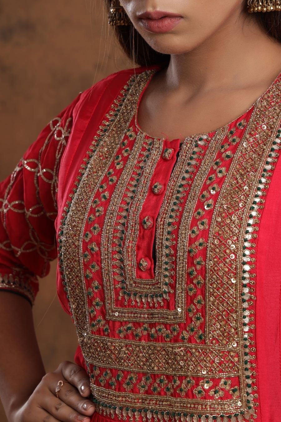 Red Chanderi Silk Kalidar Kurti With Embroidery