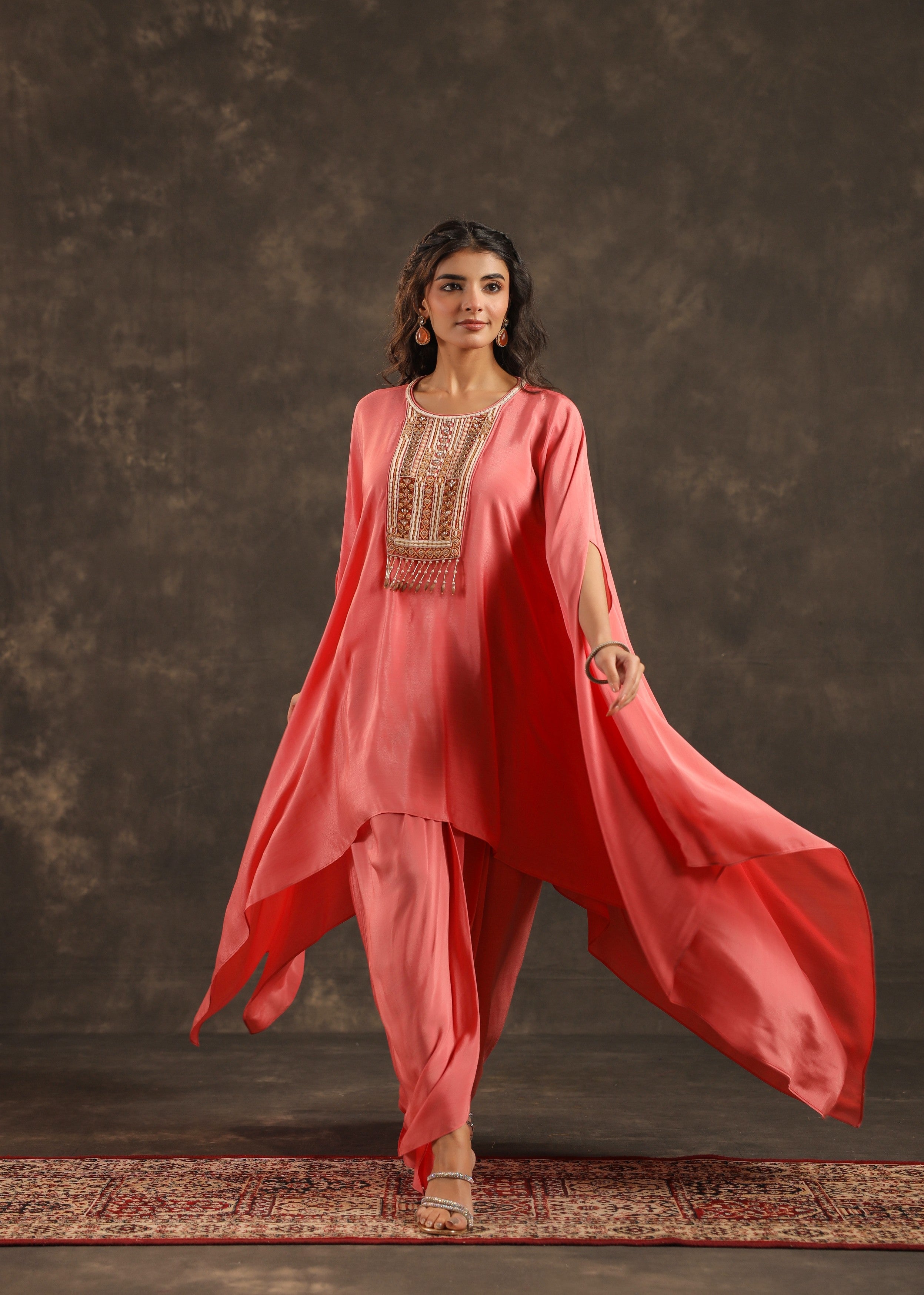 Blush Embellished Crepe Silk Kaftan Set