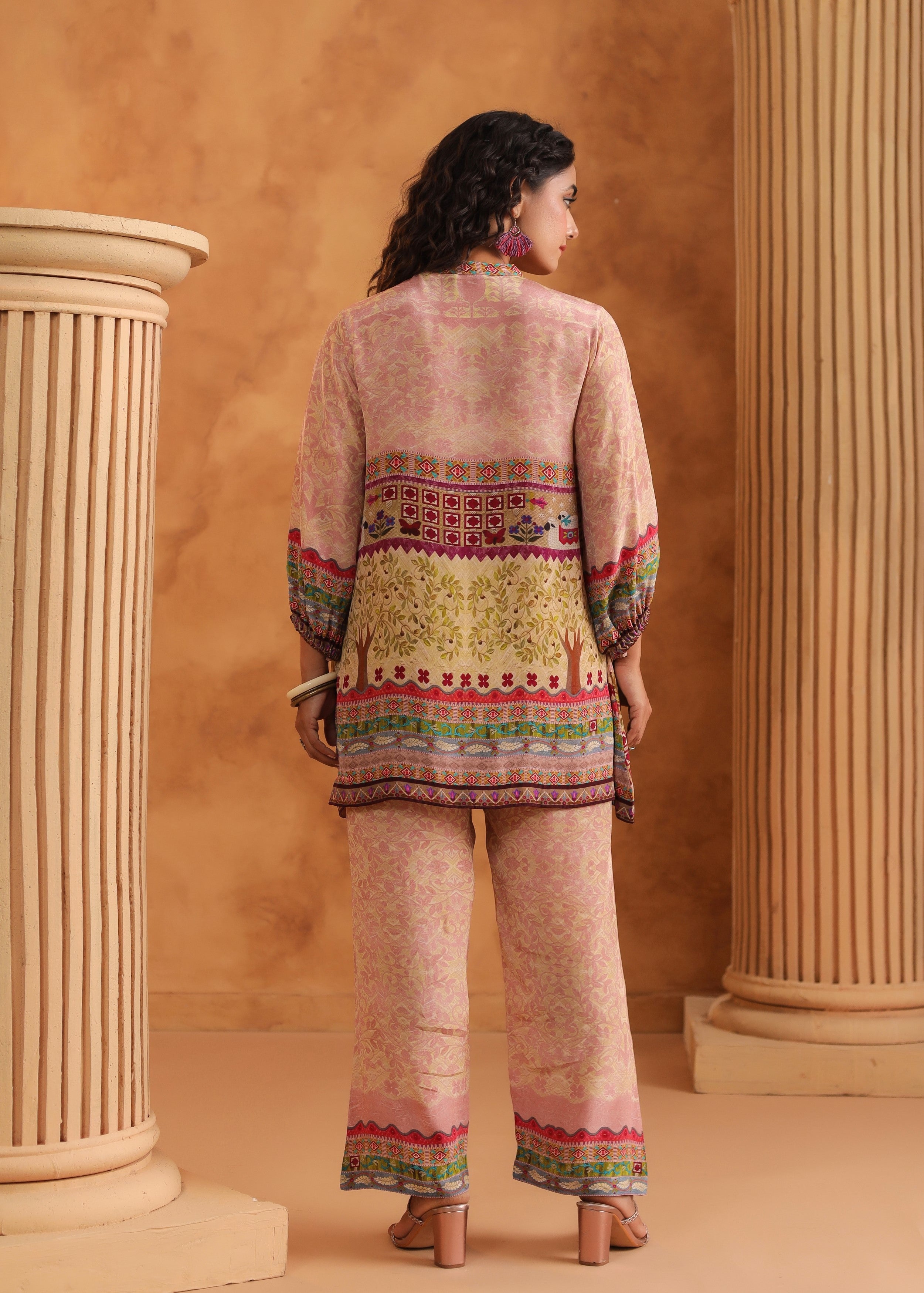 Pastel Pink Printed Viscose Crepe Co-Ord Set