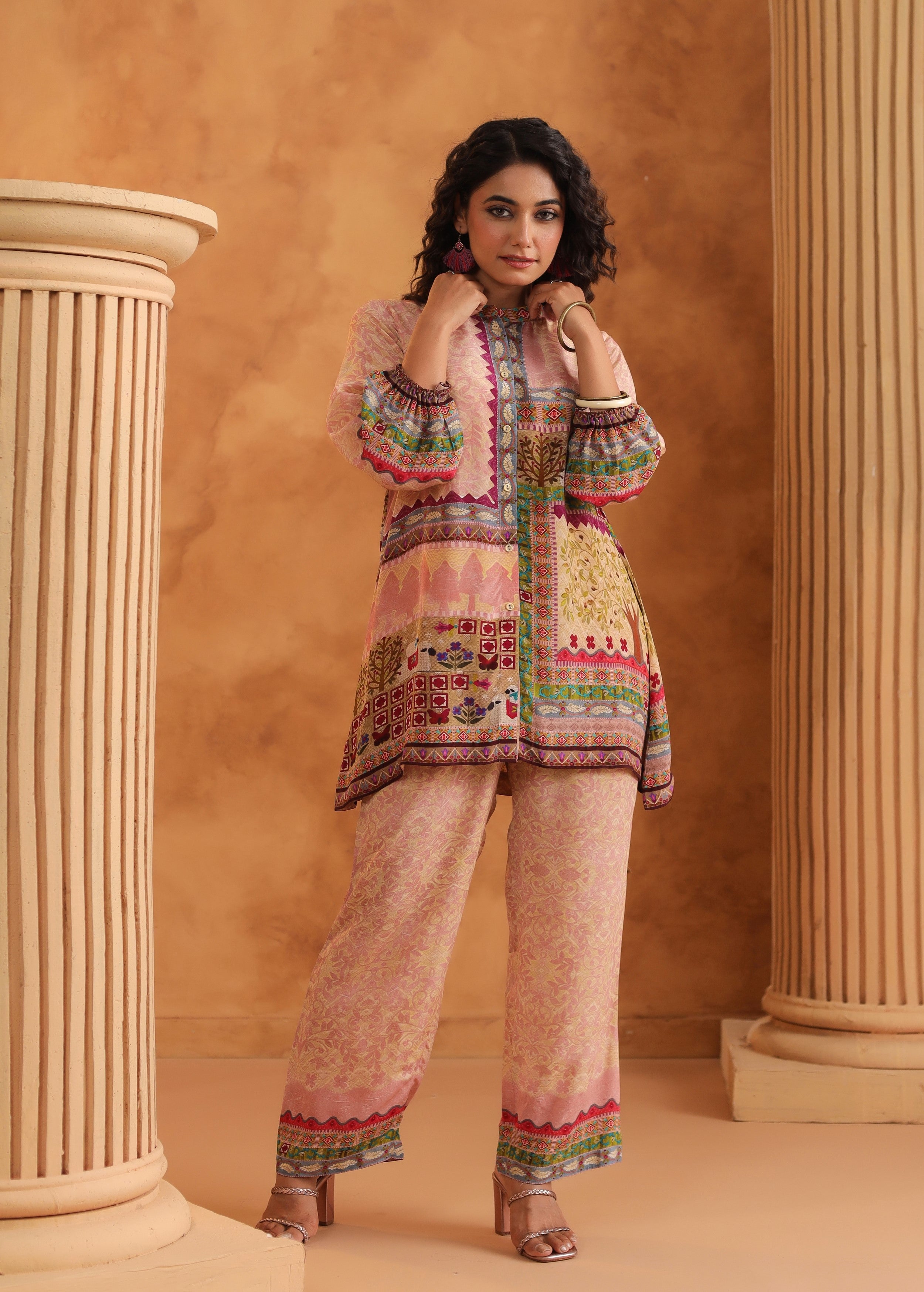 Pastel Pink Printed Viscose Crepe Co-Ord Set