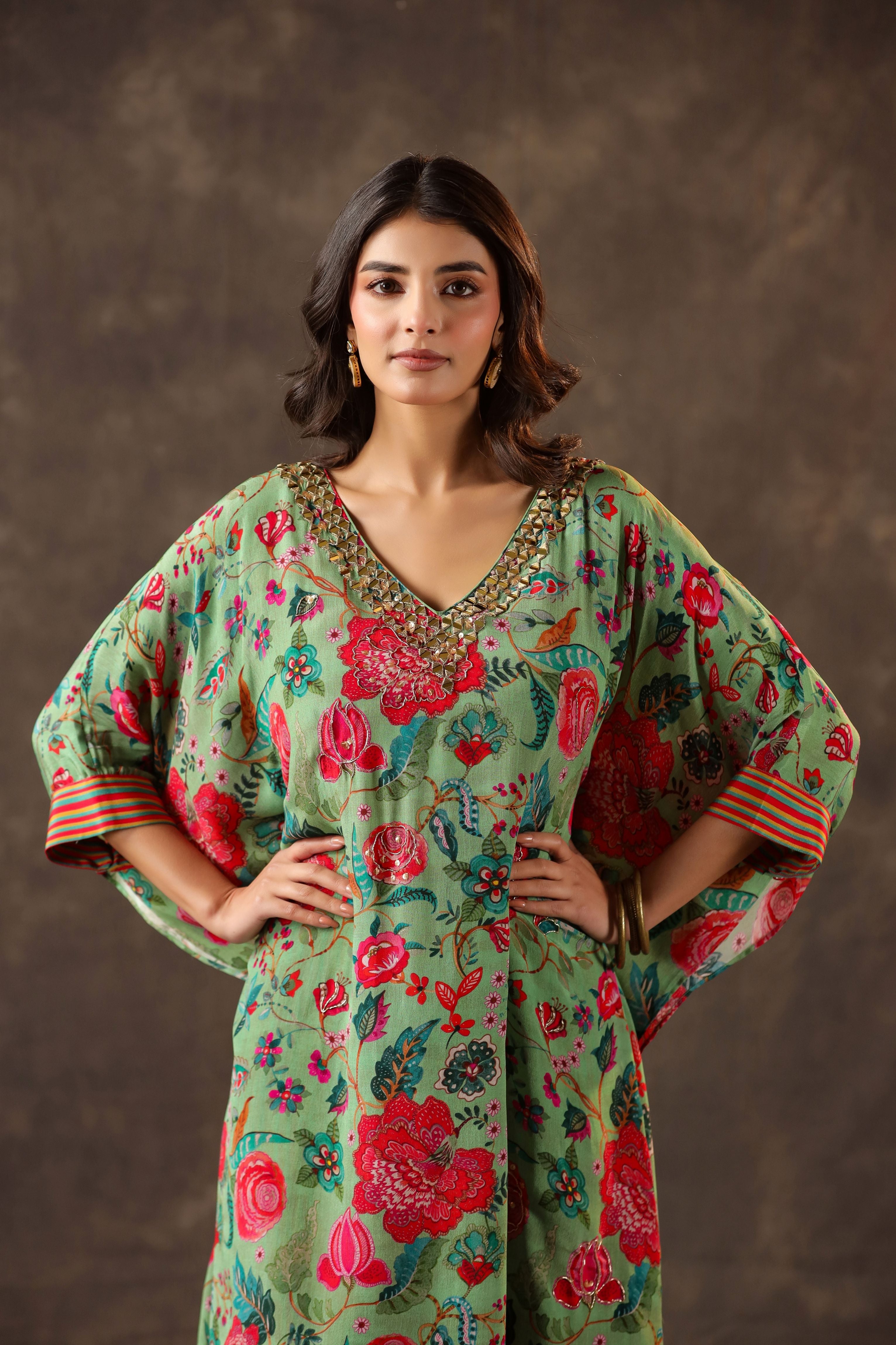 Seafoam Green Printed Crepe Silk Sharara Set