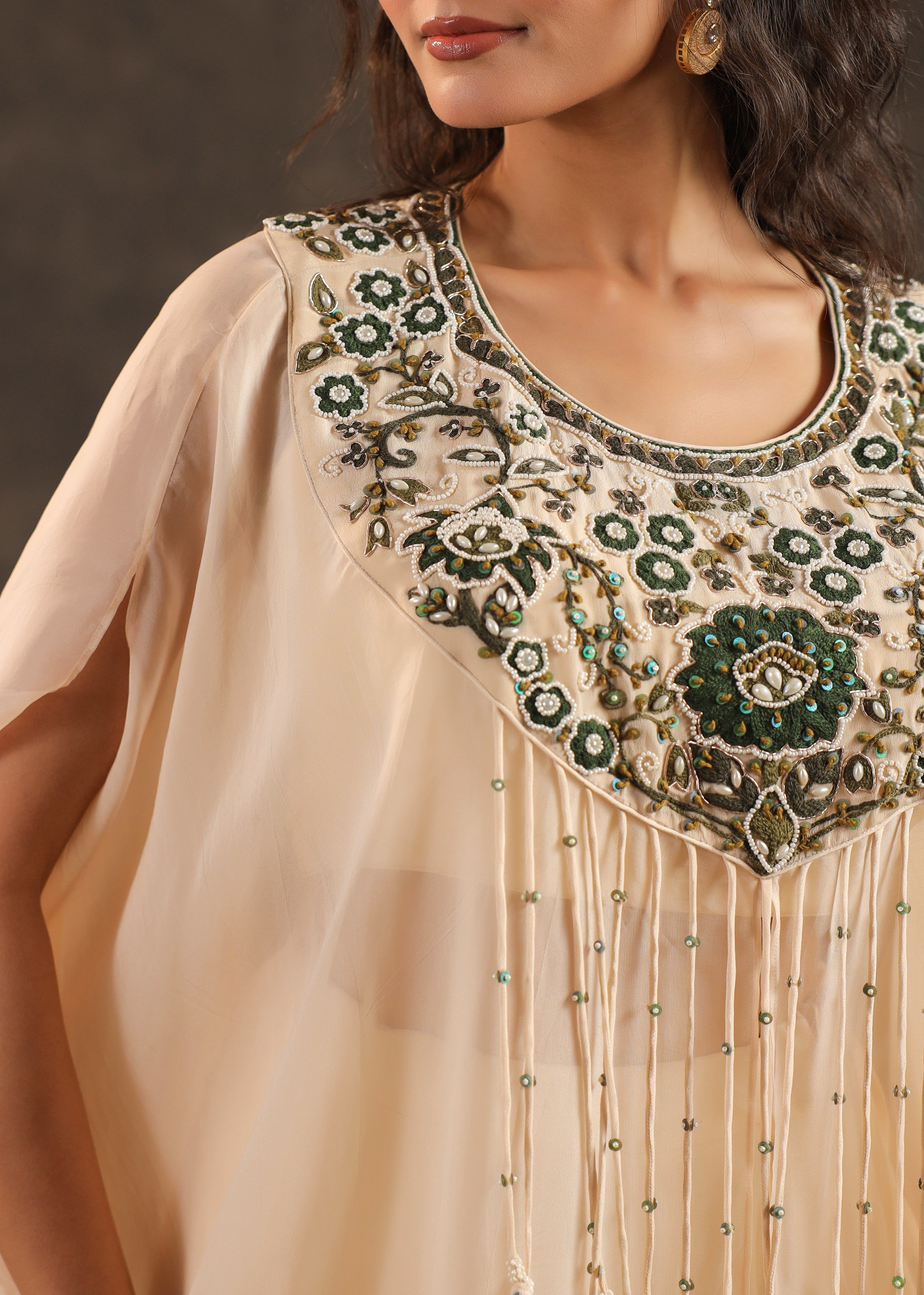 Ivory Allure Embellished Organza Silk Palazzo Set