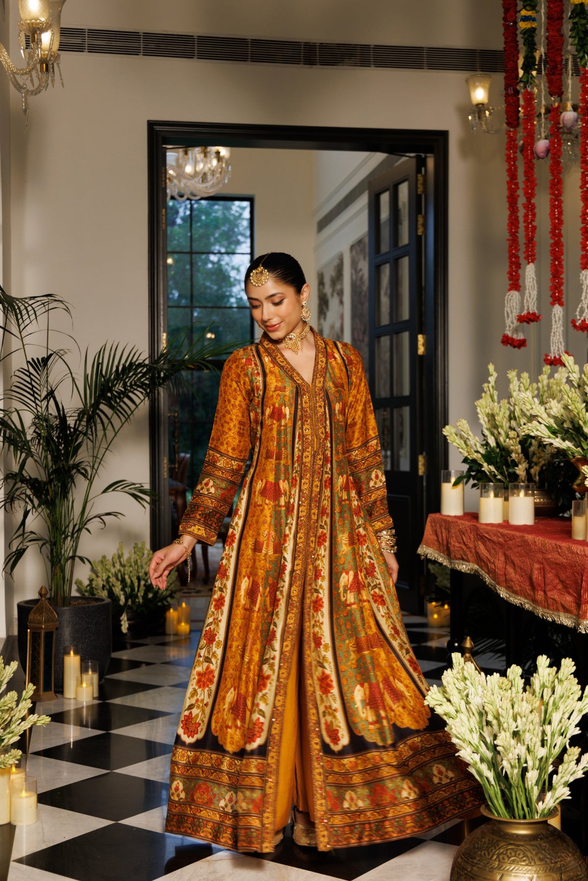 Marigold Mustard Embellished Raw Silk Palazzo Set