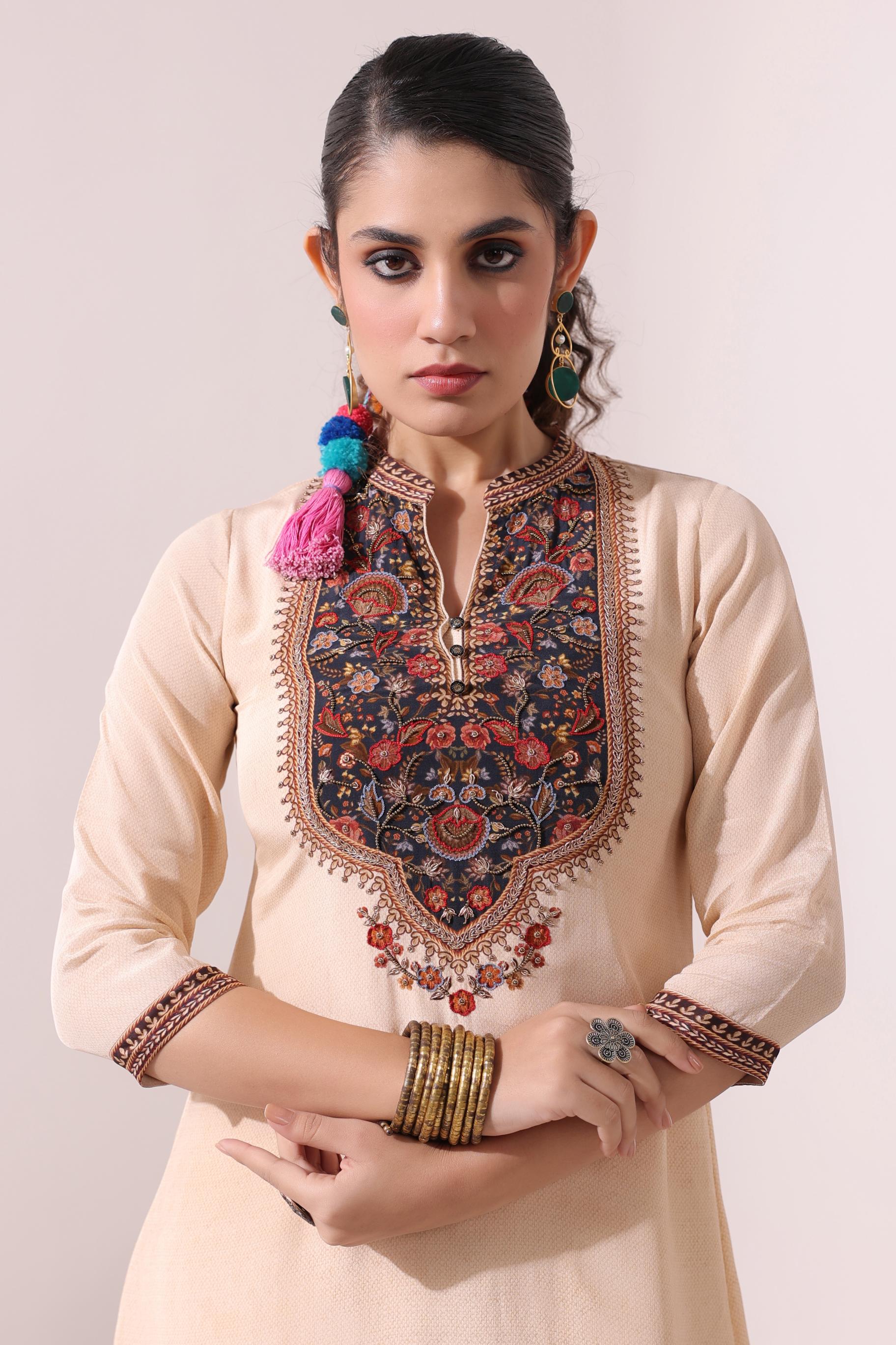 Pastel Cream Traditional Printed Crepe Silk Dhoti Set