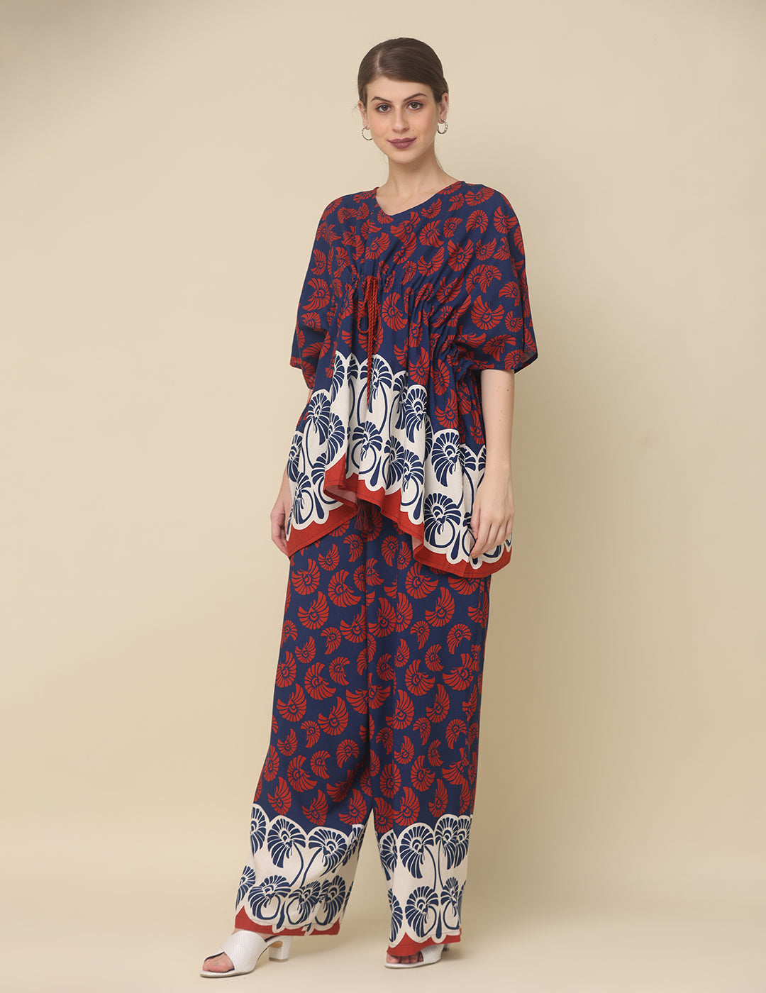 Navy & Crimson Printed Cotton Co-Ord Set