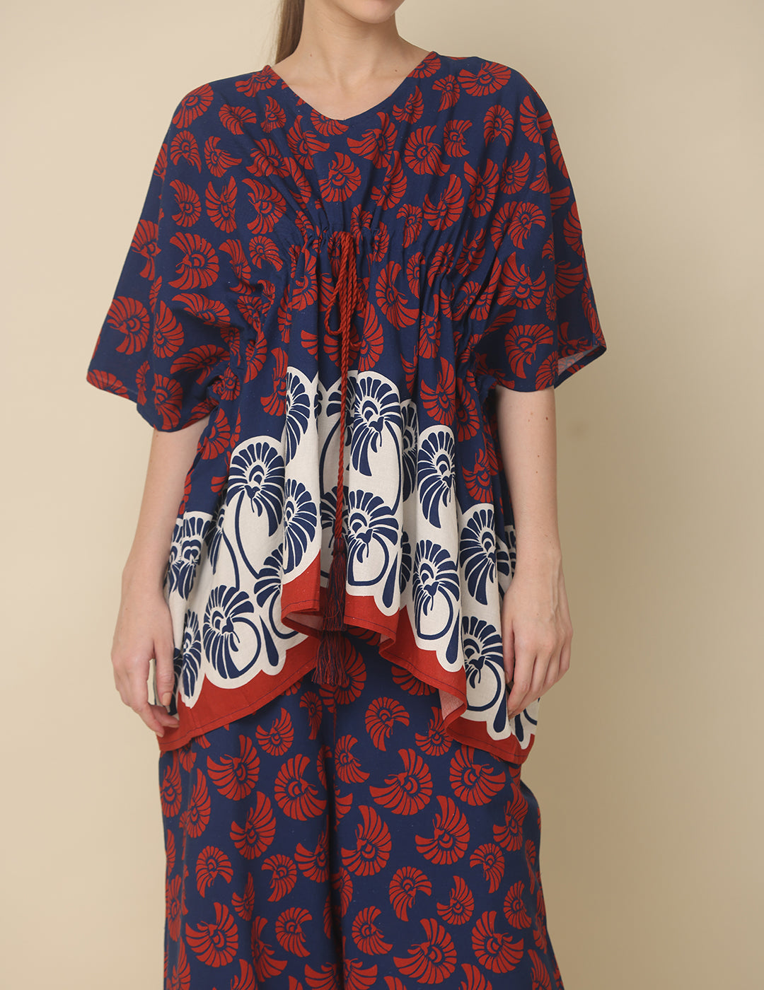 Navy & Crimson Printed Cotton Co-Ord Set