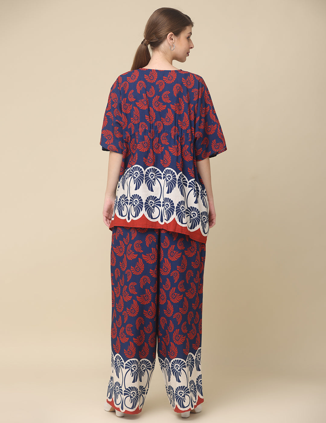 Navy & Crimson Printed Cotton Co-Ord Set