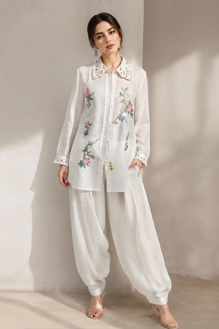 Opal Floral Embroidered Linen Co-Ord Set