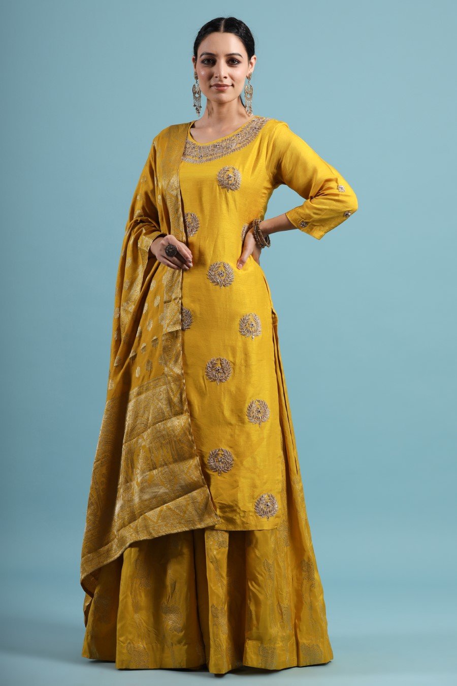 Bright Yellow Gota Patti Kurta & Skirt Set