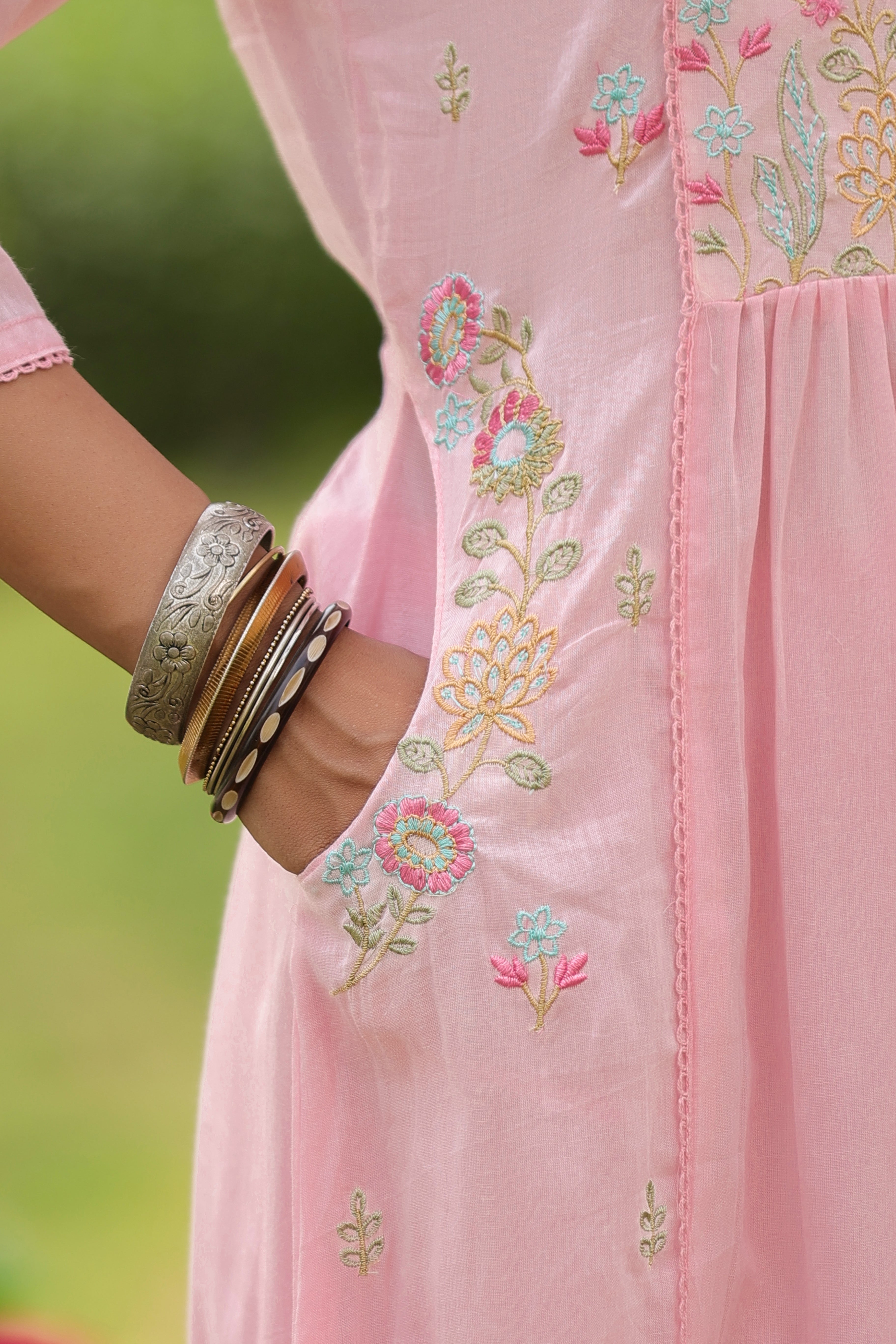 Blush Floral Embroidered Mul Cotton Anarkali Set