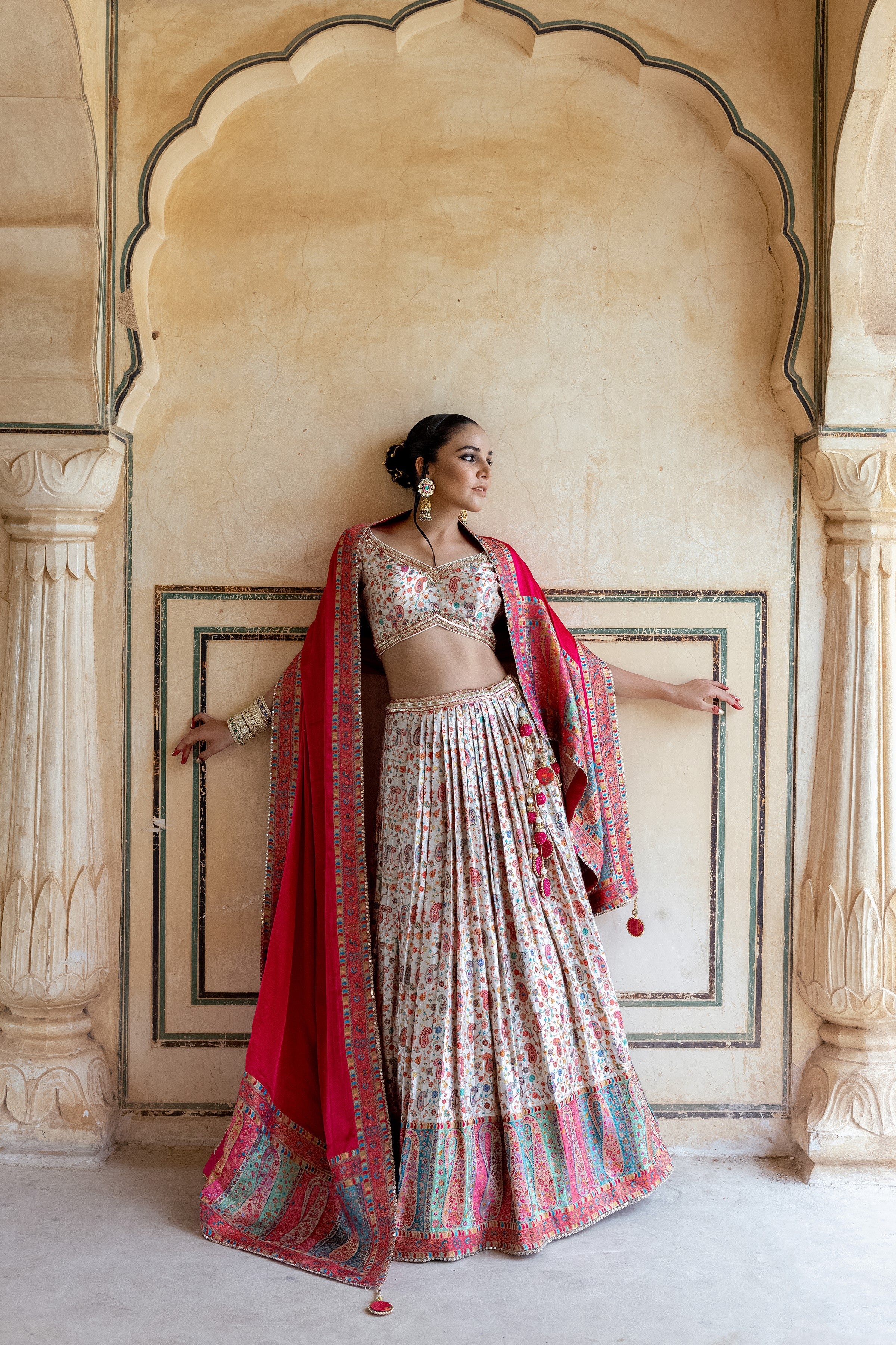 White Handwork Satin Silk Lehenga Set