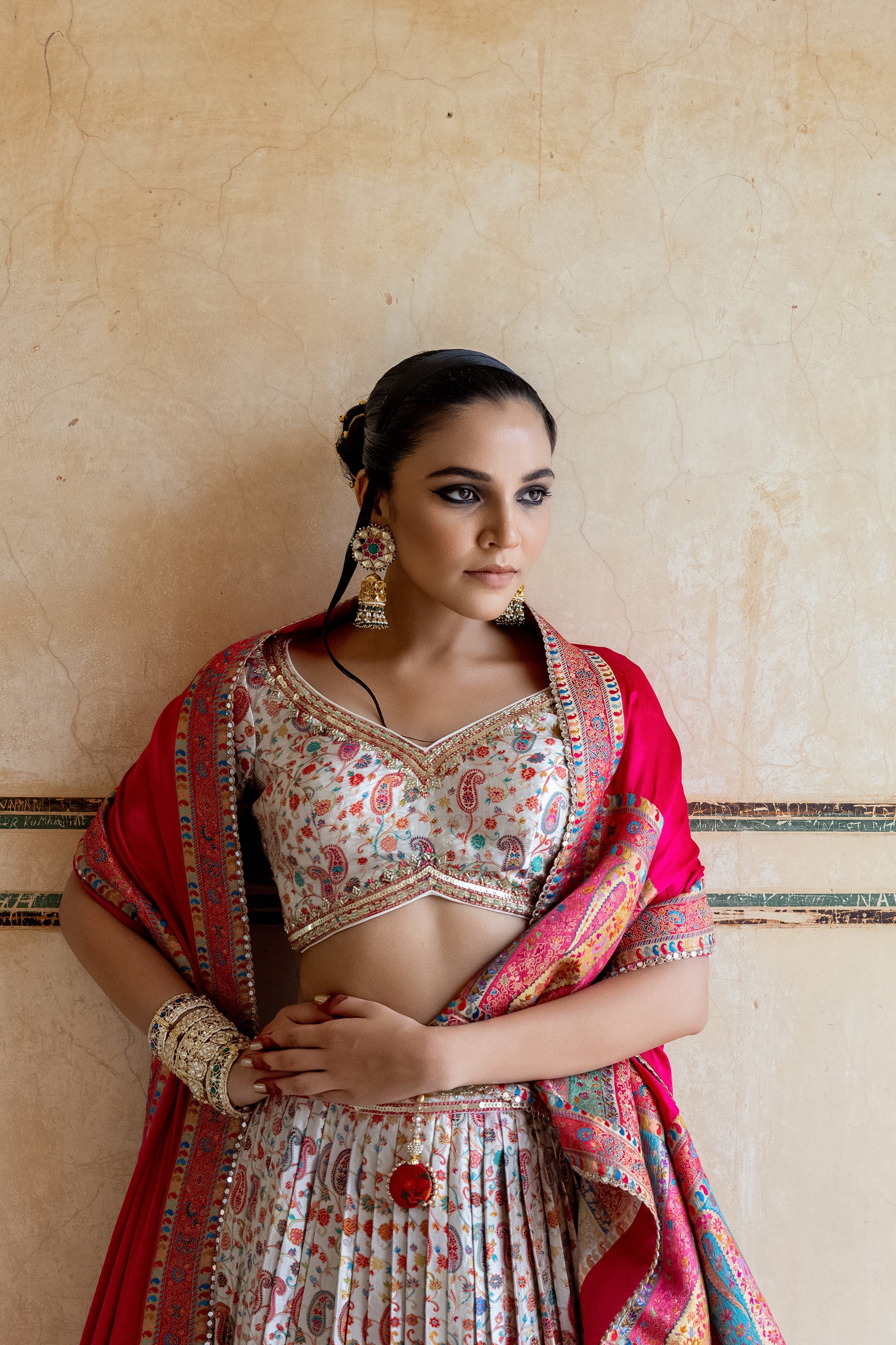 White Handwork Satin Silk Lehenga Set