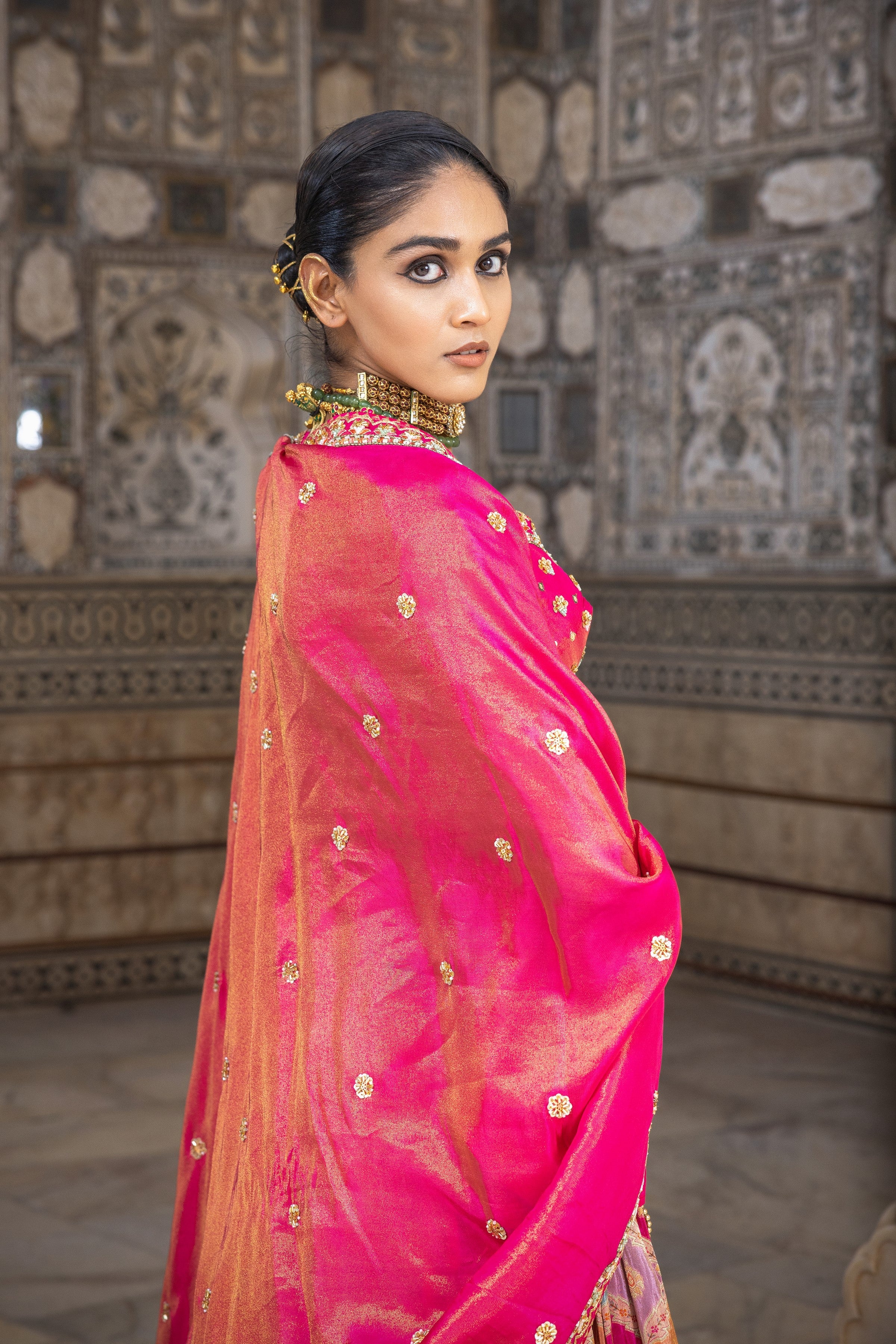 Pink Handwork Satin Silk Lehenga Set